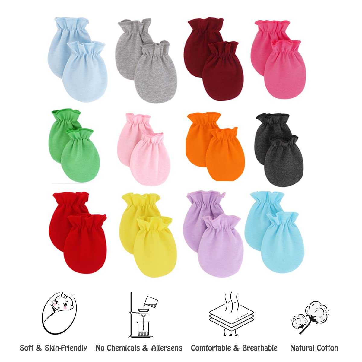Newborn Baby Mittens - No-Scratch Unisex Infant Gloves, Soft & Breathable, Set of 6 Pairs - Perfect for Sleeping, Nursing & Protecting Baby's Skin