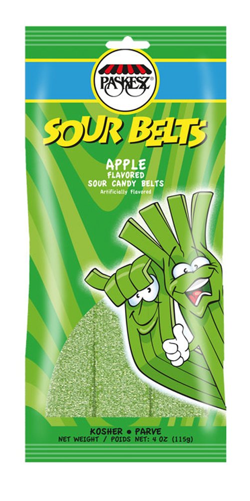 Kosher Certified Sour Apple Candy Belts - Nut Free, Parve, 4oz (Pack of 6) | Perfect for Snacking, Lunchboxes & Kosher Dessert Treats
