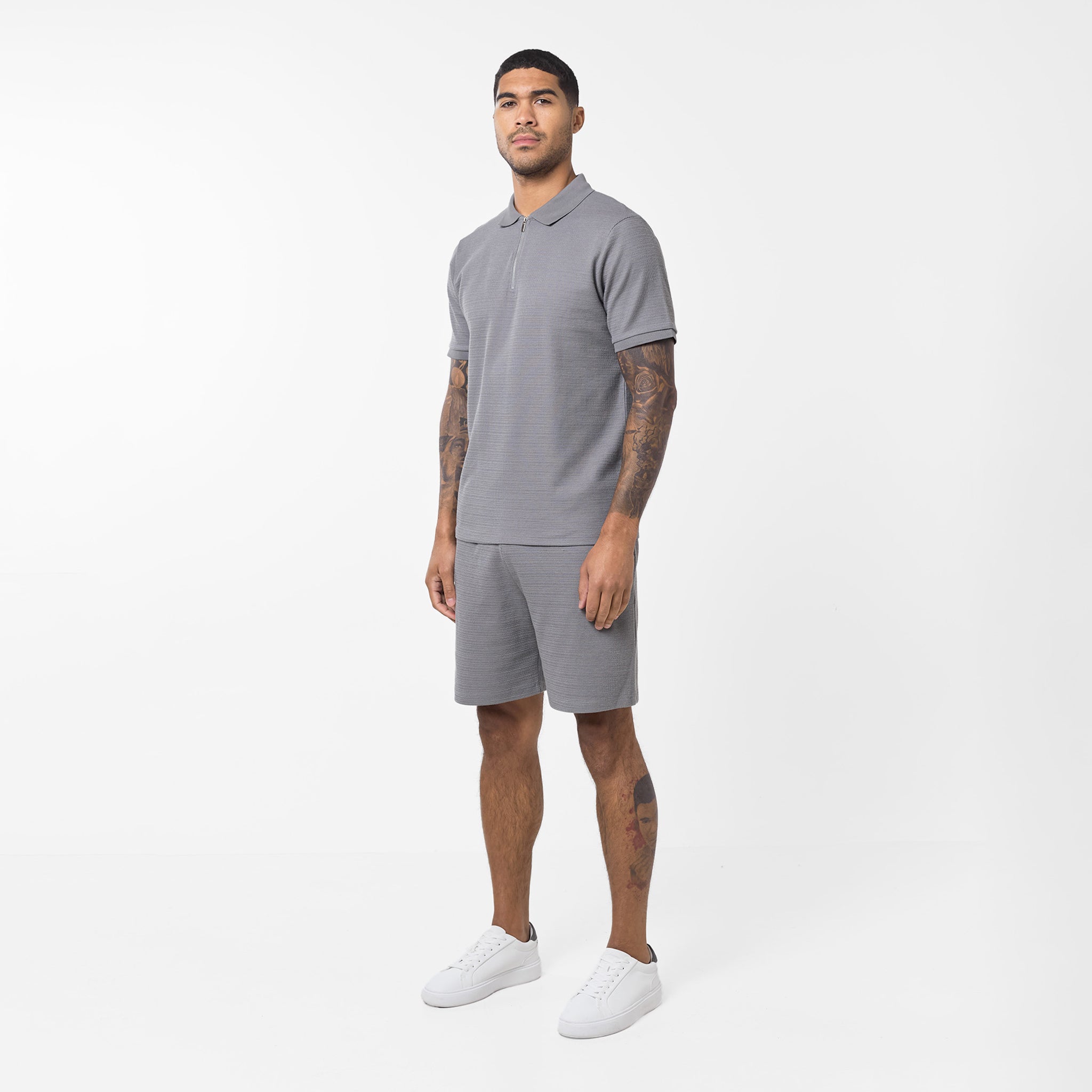 Stylish Grey Tonal Knit Zipped Twinset for Women - Perfect for Casual Outings & Office Wear