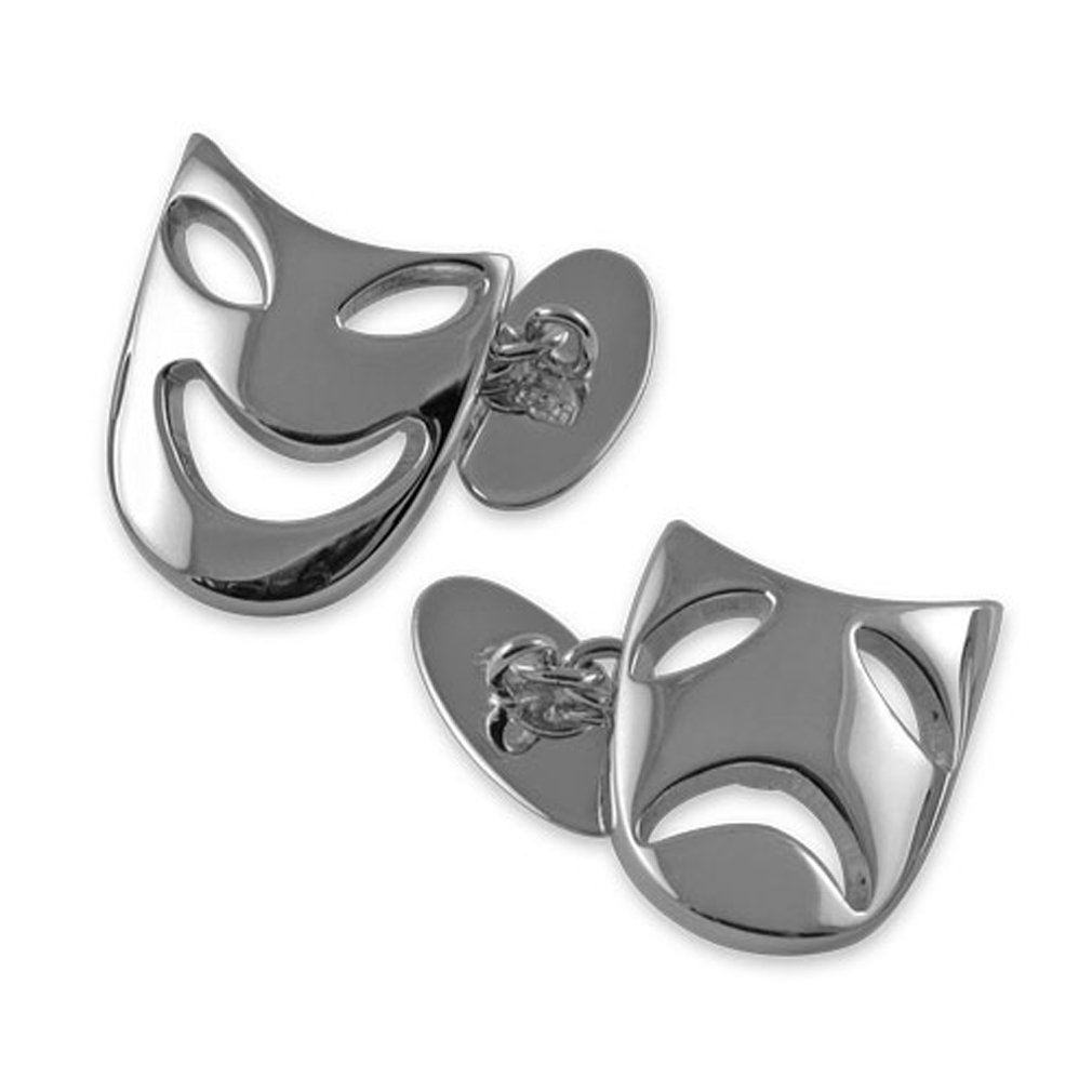 Sterling Silver Comedy & Tragedy Mask Cufflinks for Men - Elegant Dress Shirt Accessories for Weddings, Theater Performances & Formal Events