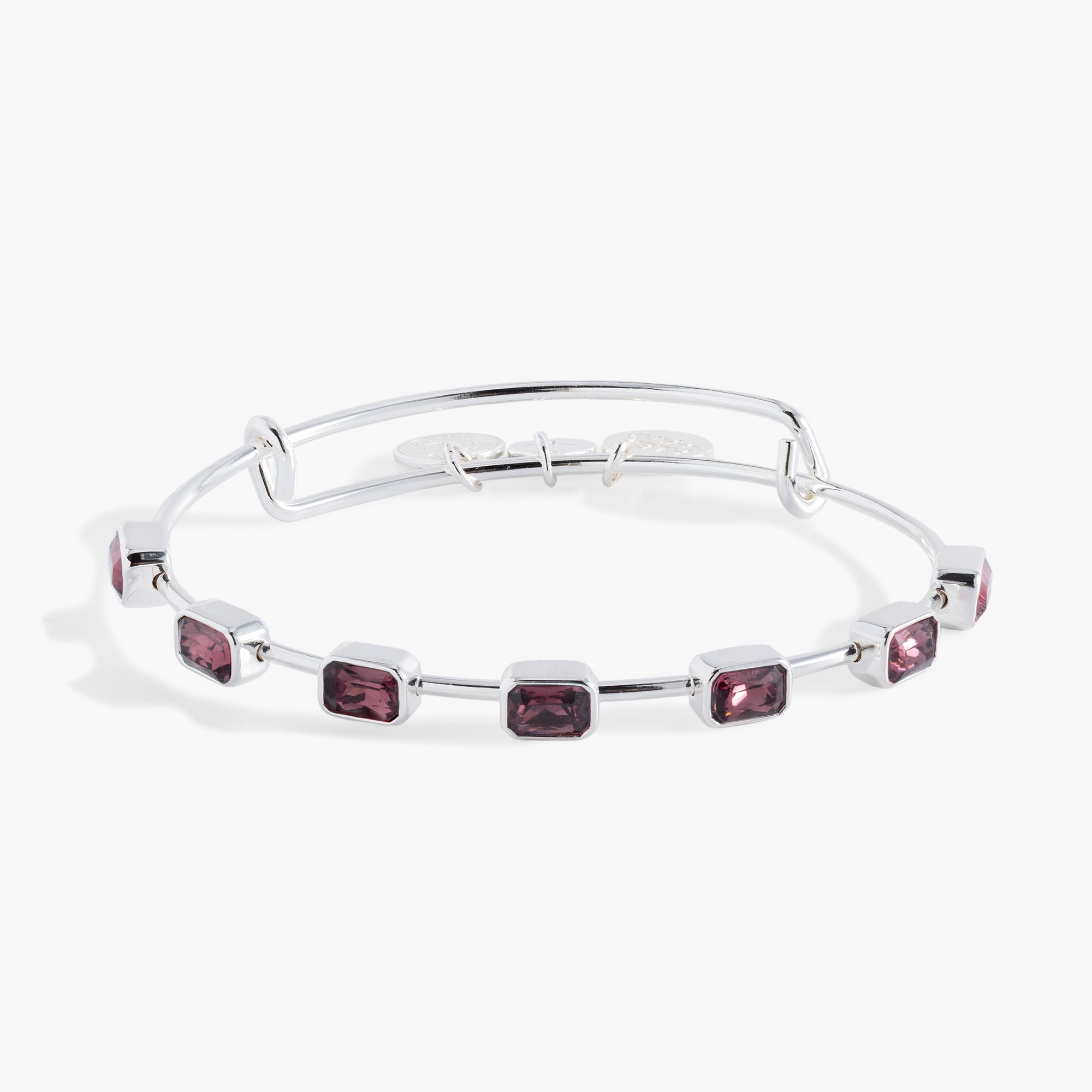 February Birthstone Emerald Cut Bangle - Sterling Silver Amethyst Bracelet for Women | Perfect Birthday Gift, Anniversary Present & Everyday Jewelry