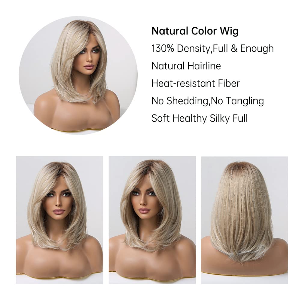 BERON Blonde Wig with Dark Roots - Long Layered Synthetic Hair Wig for Women with Bangs | Perfect for Cosplay, Halloween, Parties & Daily Fashion