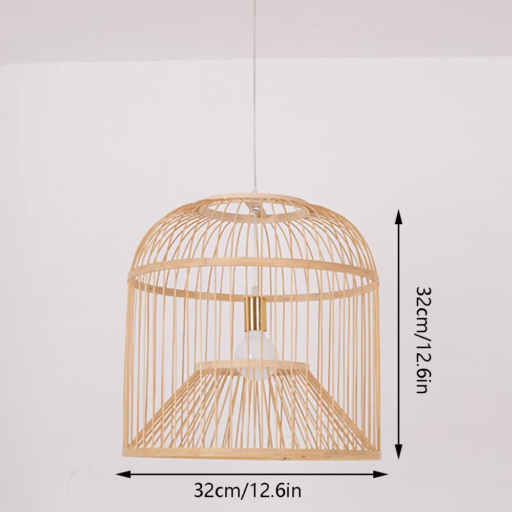 Handwoven Bamboo Pendant Light - Japanese Style Natural Lantern Chandelier with Wire Cage for Kitchen Island, Cafe, Bar & Restaurant | Industrial Lighting Fixture for Dining Room, Patio & Home Decor