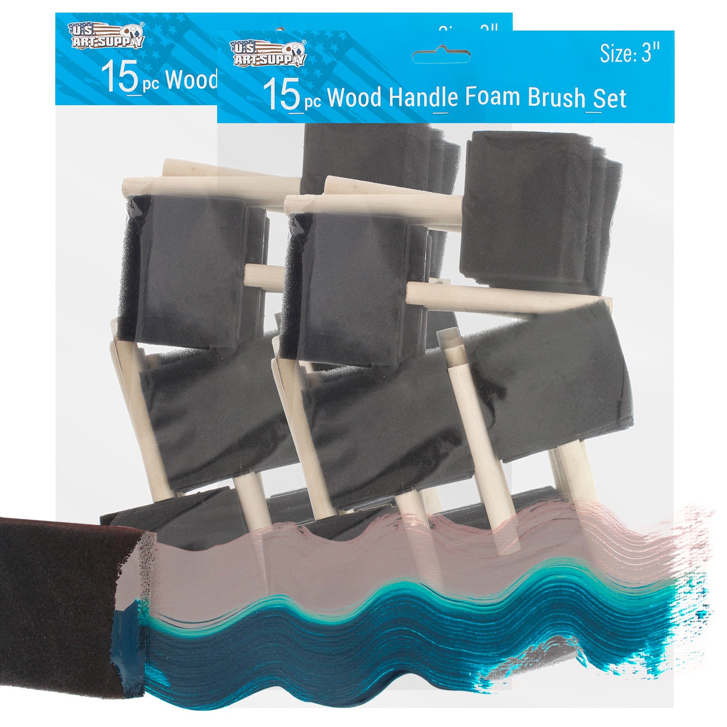 3 Inch Foam Sponge Wood Handle Paint Brush Set - Super Value Pack of 30 - Lightweight & Durable for Acrylics, Stains, Varnishes - Perfect for DIY Crafts, Home Painting & Art Projects