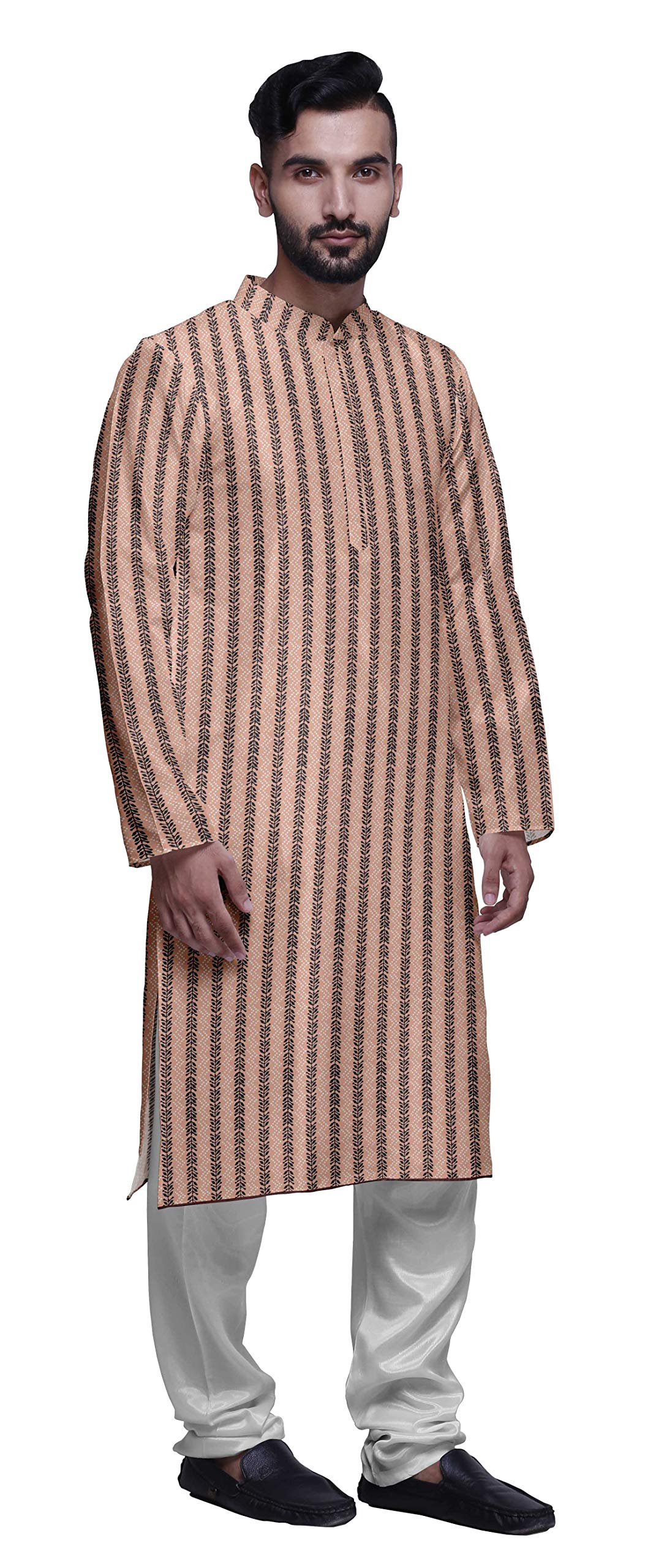 Stylish Atasi Men's Party Wear Kurta Pajama Set - Mandarin Collar Ethnic Printed Indian Traditional Outfit for Festivals, Weddings & Special Occasions