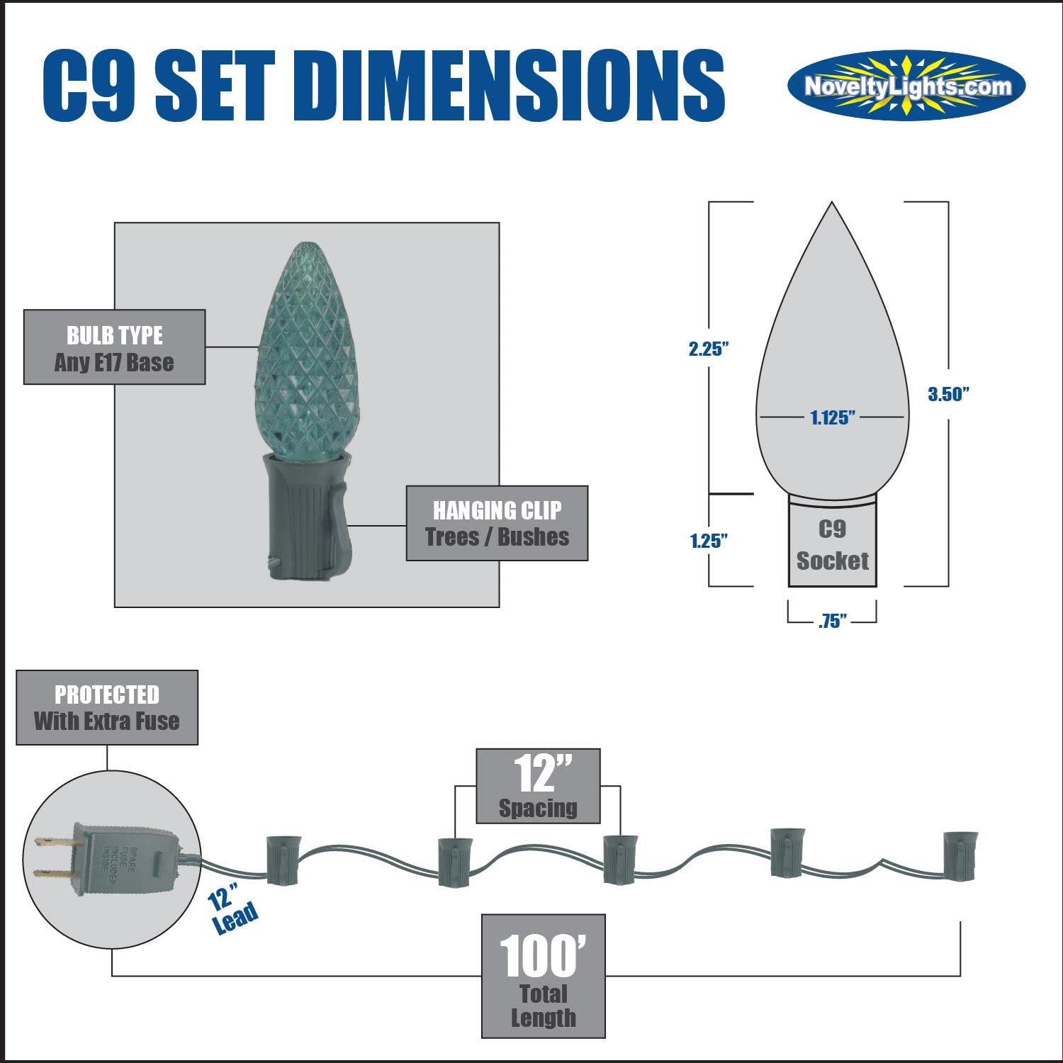 C9 Orange Christmas String Lights - 100ft Outdoor Christmas Lights with Green Wire for Roofline, Patio, and Hanging Decorations - Perfect for Holiday, Party, and Garden Lighting