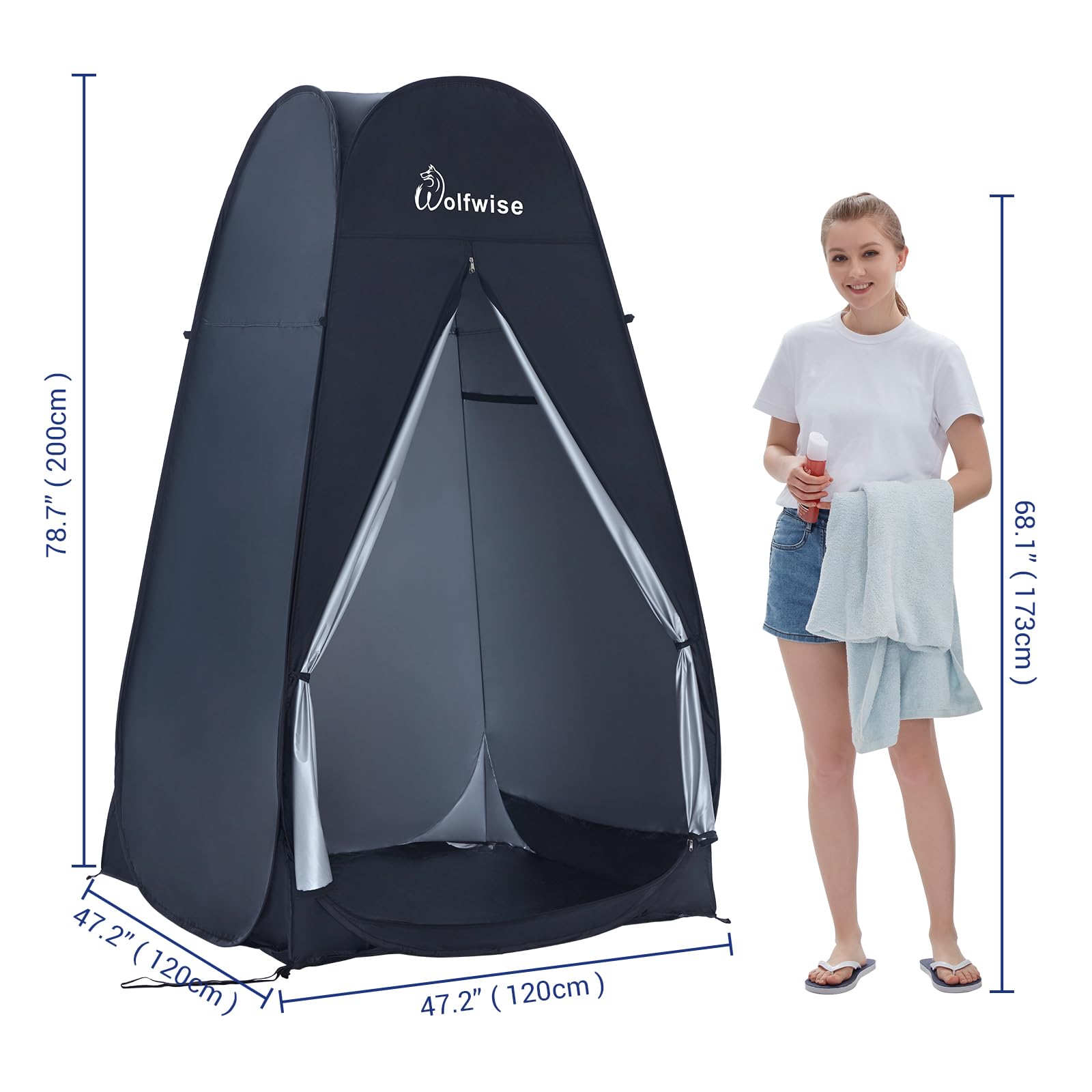 Portable Pop Up Shower Tent - 6.6FT Spacious Privacy Changing Room for Camping, Beach, Hiking & Outdoor Activities | Quick Setup Dressing Shelter for Toilet, Biking & Travel