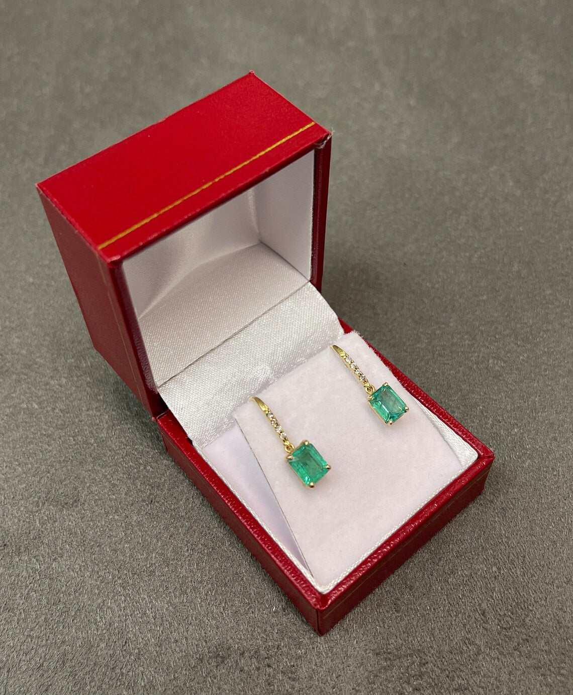 2.53tcw Bright Green Emerald & Pave Diamond Hook Earrings in 18K Gold - Elegant Jewelry for Parties, Weddings & Special Occasions