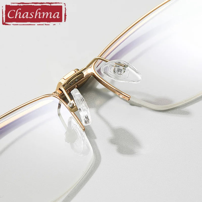 Men's Titanium Semi-Rim Square Browline Eyeglasses Frame 14489 - Lightweight & Durable for Office, Reading & Everyday Use