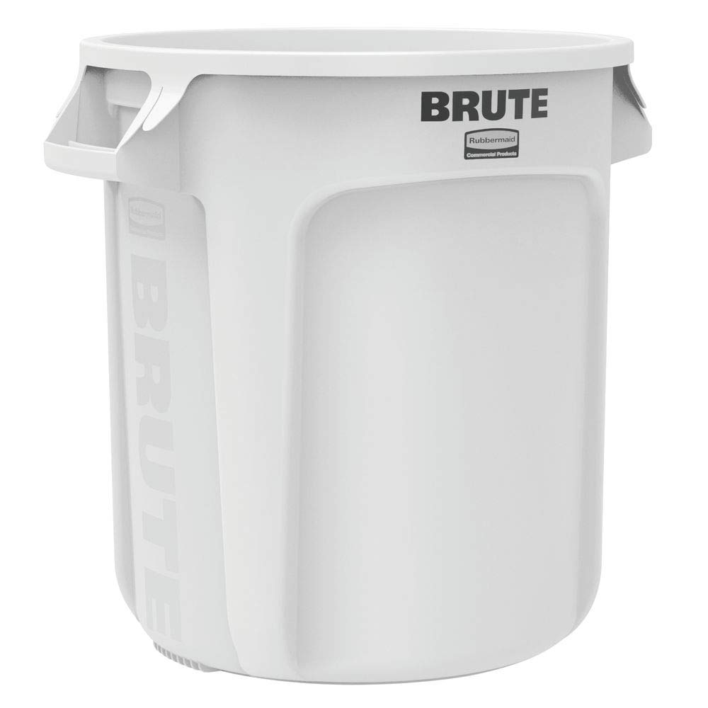 Rubbermaid Brute 10 Gallon Round Trash Can with Lid - Heavy Duty White Plastic Garbage Bin for Kitchen, Office, or Outdoor Use - Durable & Leak Proof Waste Container