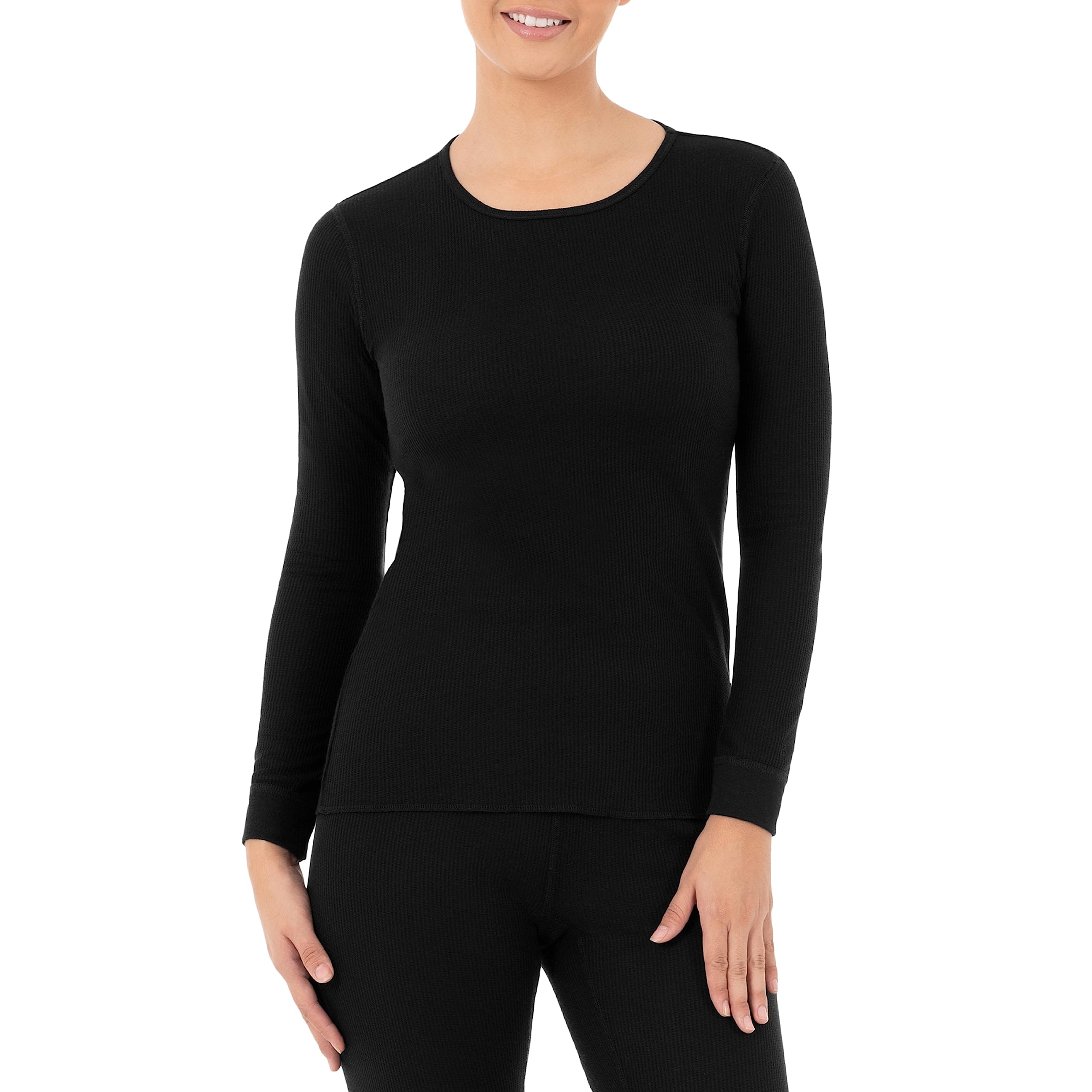 Fruit of the Loom Women's Micro Waffle Premium Thermal Underwear Tee Shirt - Soft Warm Base Layer for Winter, Cold Weather & Layering Outfits