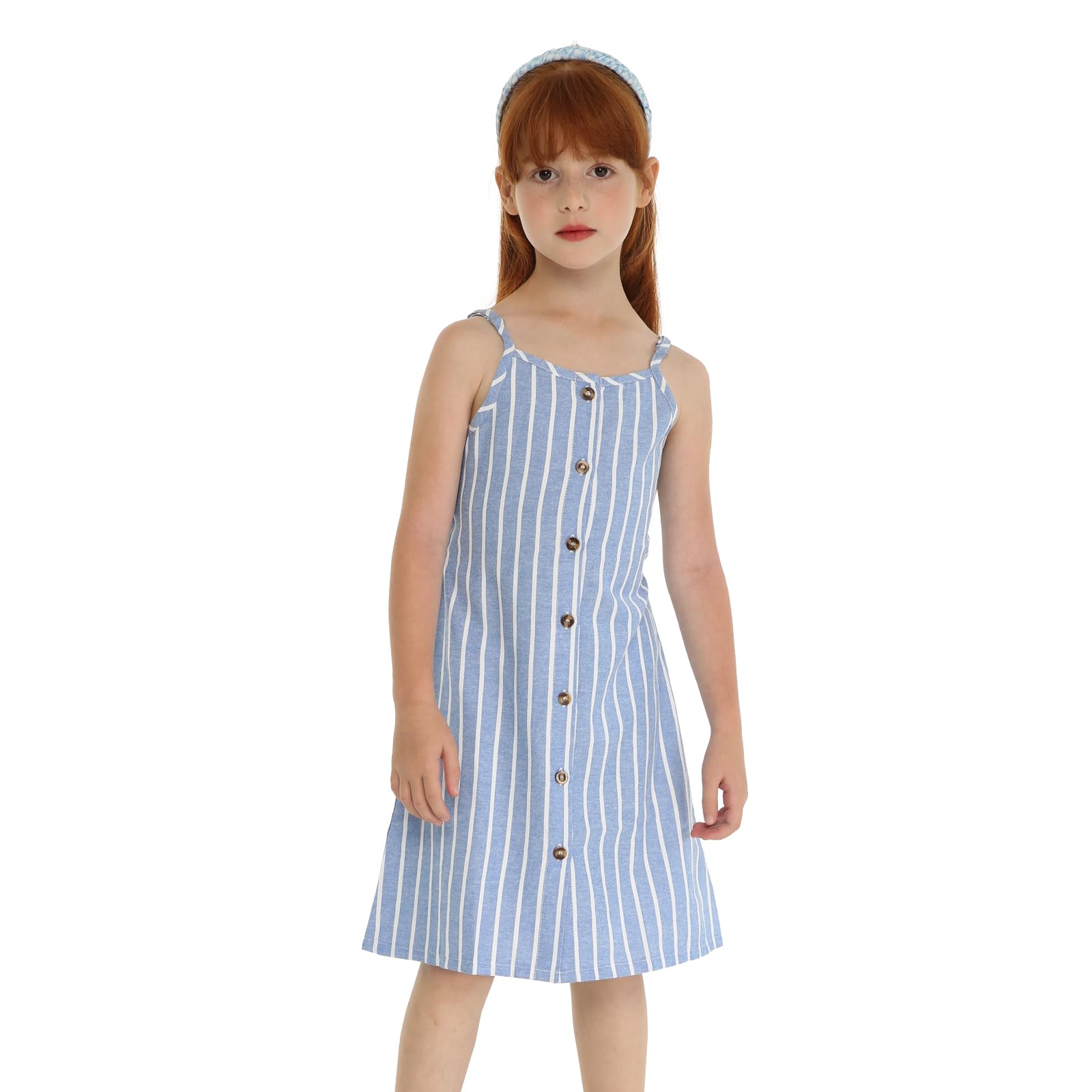 LittleSpring Girls Summer Casual Striped Spaghetti Strap Sun Dress - Toddler & Kids Fashion Outfit for Beach, Playdates & Outdoor Activities