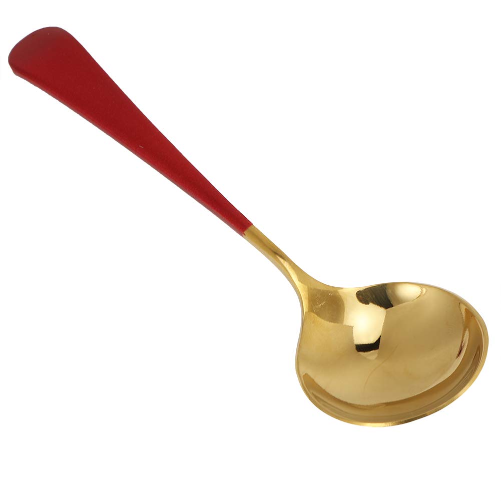 Valentine's Day Soup Spoons Set of 5 - Stainless Steel Tablespoon with Red Handle for Adults & Kids - Elegant Kitchen Utensils for Home, Restaurants, and Valentine's Day Parties