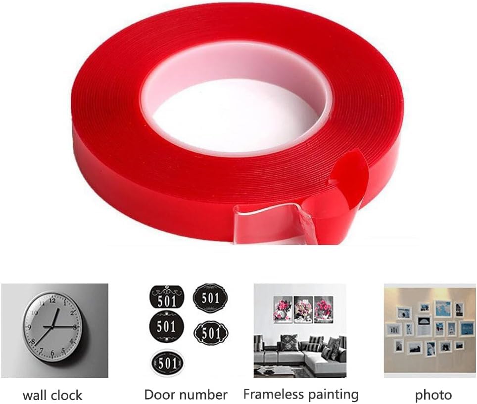 2 Rolls 3/4 Inch Width 20FT Red Double Sided Tape for Press on Nails - Strong Adhesive Sticky Nail Tapes, Waterproof Removable No Residue Clear Mounting Tape for Salon Nail Tips - Perfect for DIY Nail Art, False Nail Application & Nail Salon Use
