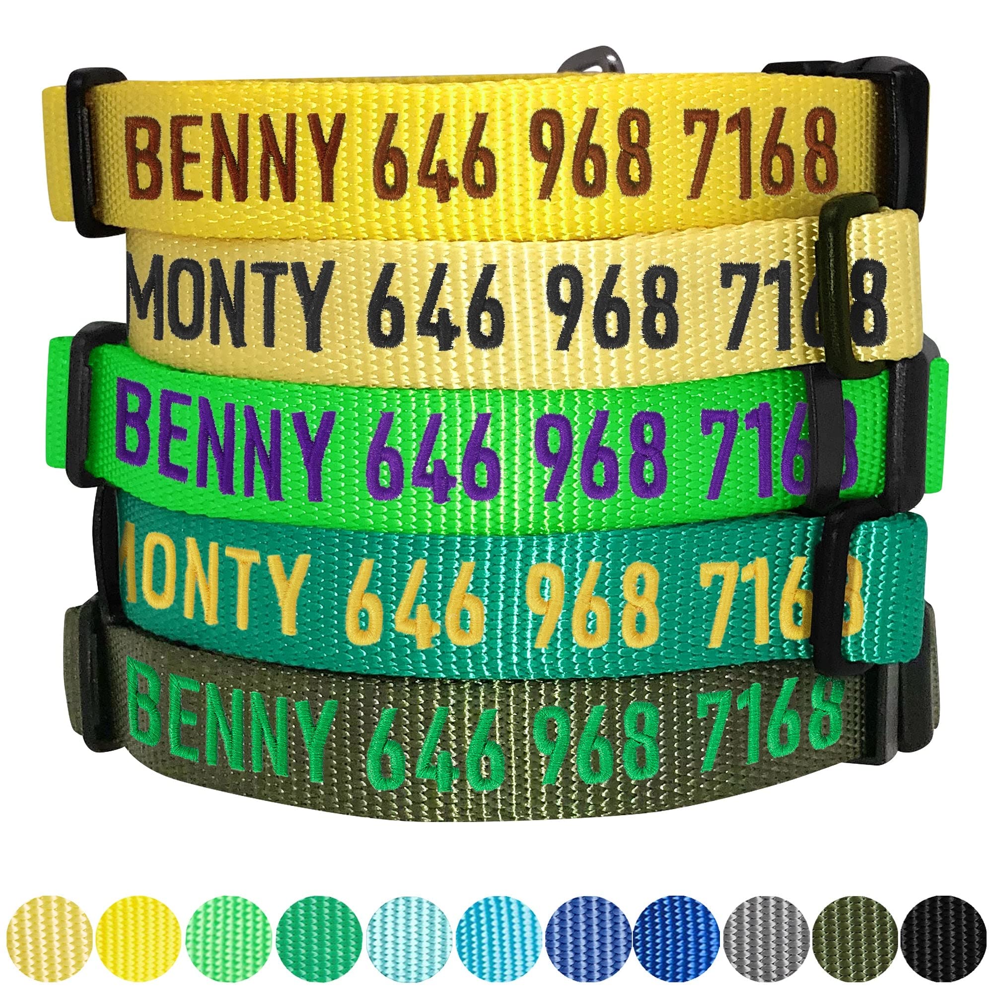 Custom Embroidered Dog Collar with Name & Phone Number - 22 Color Options, Adjustable Large Pet Collar for Big Dogs | Emerald Green Personalized ID Collar | Perfect for Daily Walks, Training & Pet Safety
