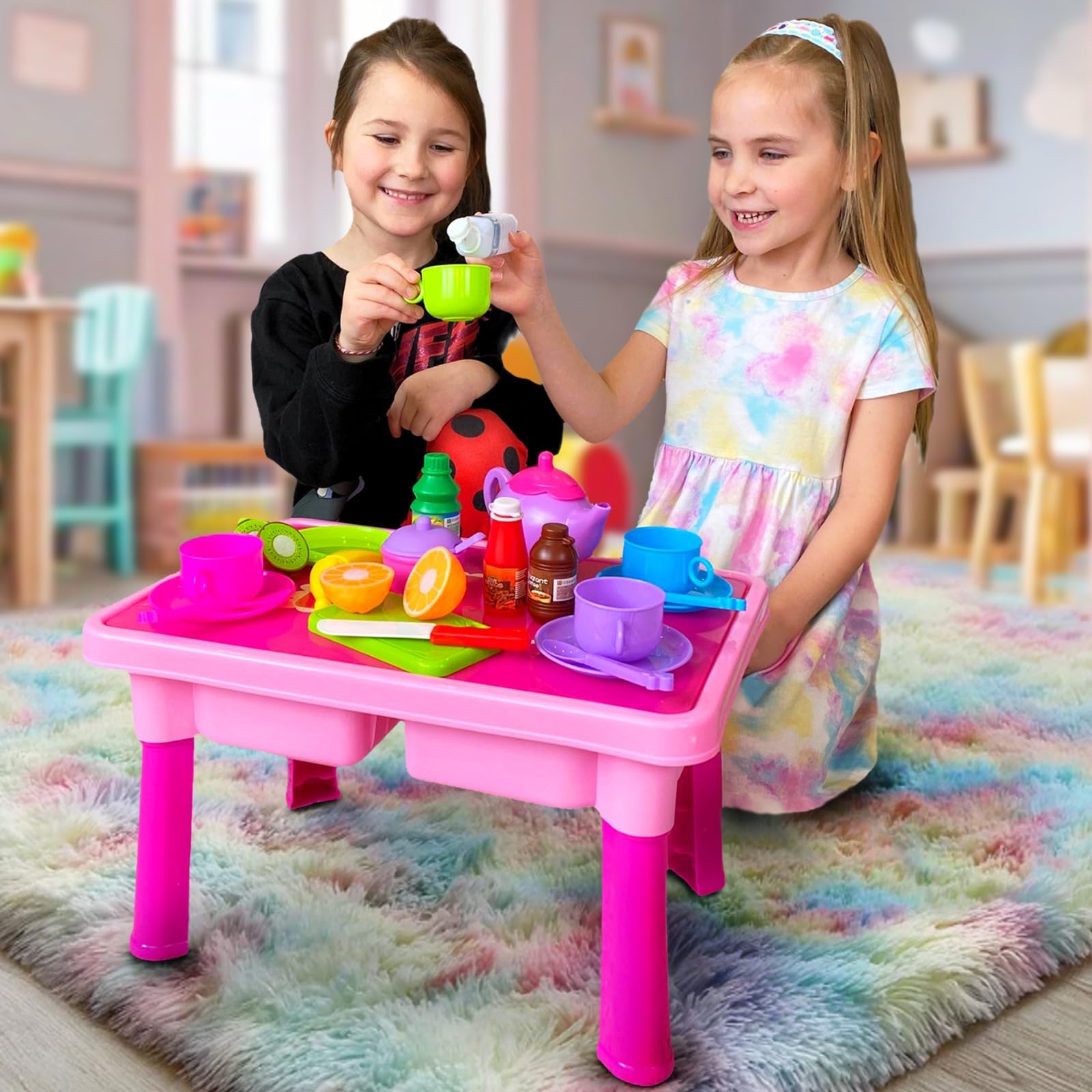 50-PCS Foldable Kids Play Kitchen Set with Toy Dishes, Tea Set & Utensils - Pretend Play Food, Cutting Fruits & Toy Knife for Toddler Girls | Perfect Gift for Birthday & Role-Playing Games at Home or Preschool