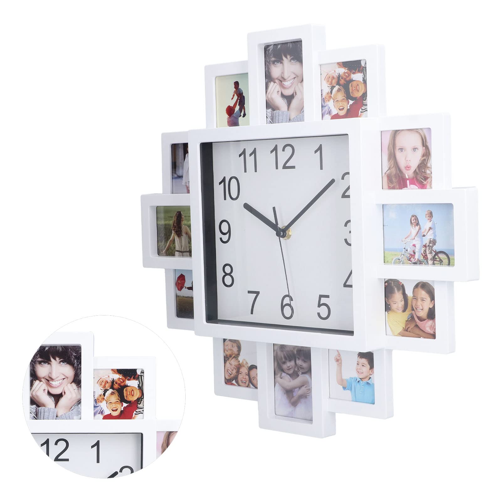 EBTOOLS 15.35 Inch White Photo Frame Wall Clock - DIY Customizable Multi Photo Clock for Home Decor | Perfect for Living Room, Bedroom & Office Wall Decor | Create Personalized Memories with Family Photos