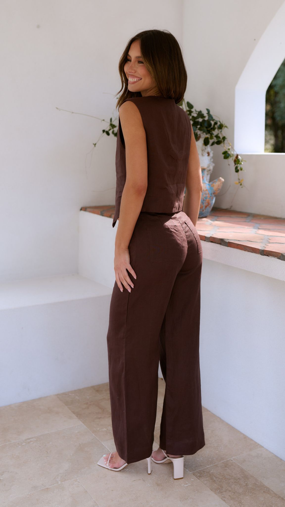 Karah Pants for Women - High Waisted Stretch Chocolate Brown Casual Trousers | Perfect for Work, Office, and Everyday Wear