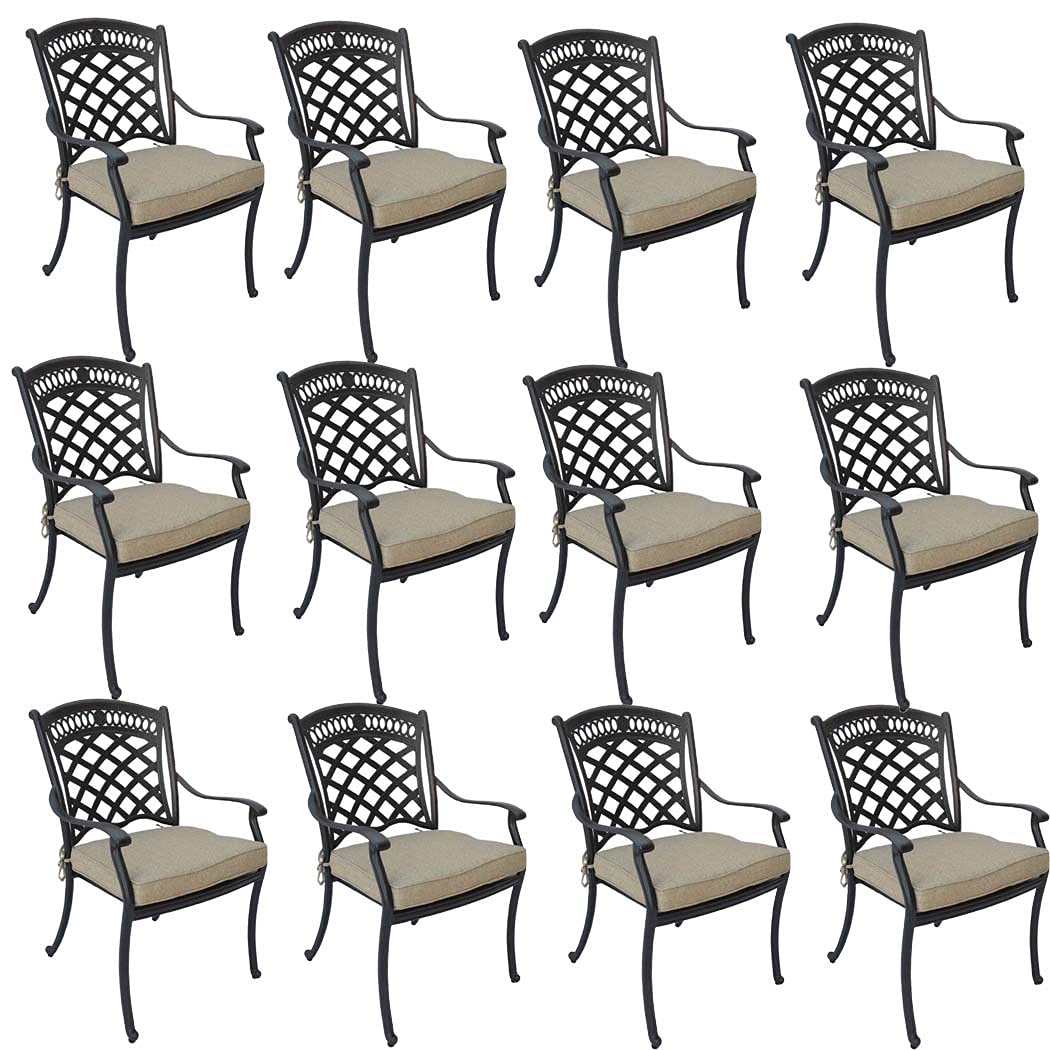 12-Pack Dark Cast Aluminum Patio Dining Chairs - Indoor/Outdoor Weather-Resistant Furniture for Garden, Poolside & Restaurant Use