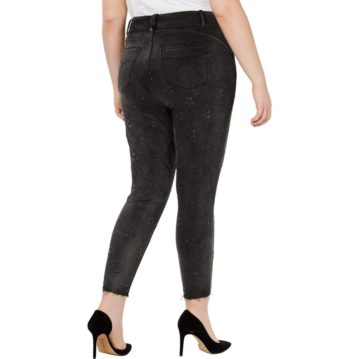 YSJ Women's Plus Size Queen Skinny Embroidered Ankle Jeans - Black 18W | Comfortable Stretch Denim for Casual Wear & Everyday Outfits