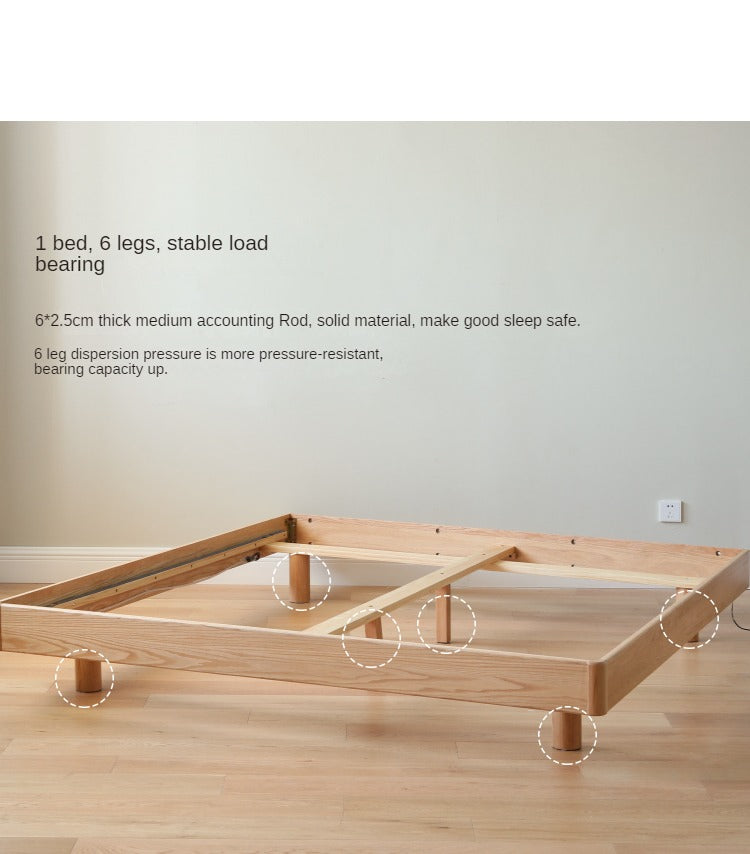 Solid Oak Wood Floating Platform Bed - No Headboard Modern Minimalist Bed Frame with LED Lights for Bedroom, Guest Room, or Studio Apartment