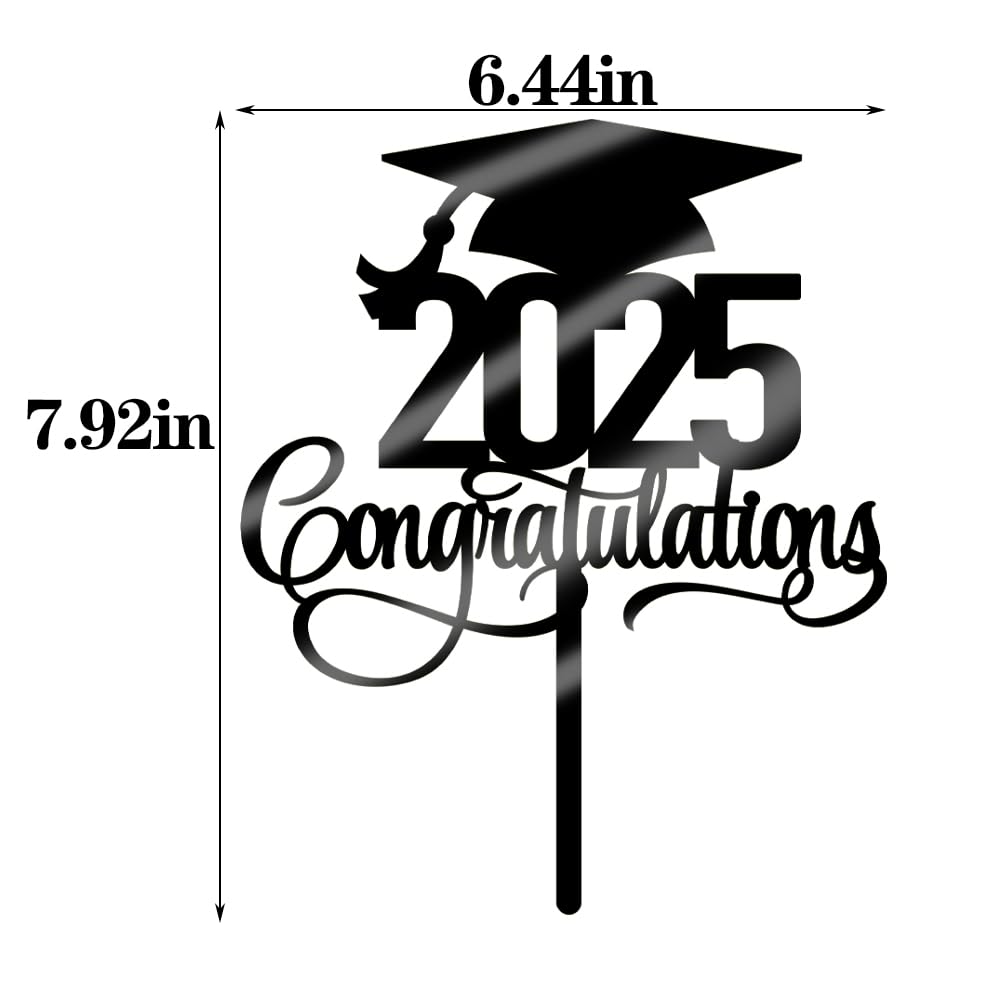 2025 Graduation Cake Topper - Acrylic Black Congratulations Grad Decor for High School & College Graduation Parties - Perfect for Graduation Cakes, Cupcakes & Dessert Tables - Class of 2025 Graduation Decorations