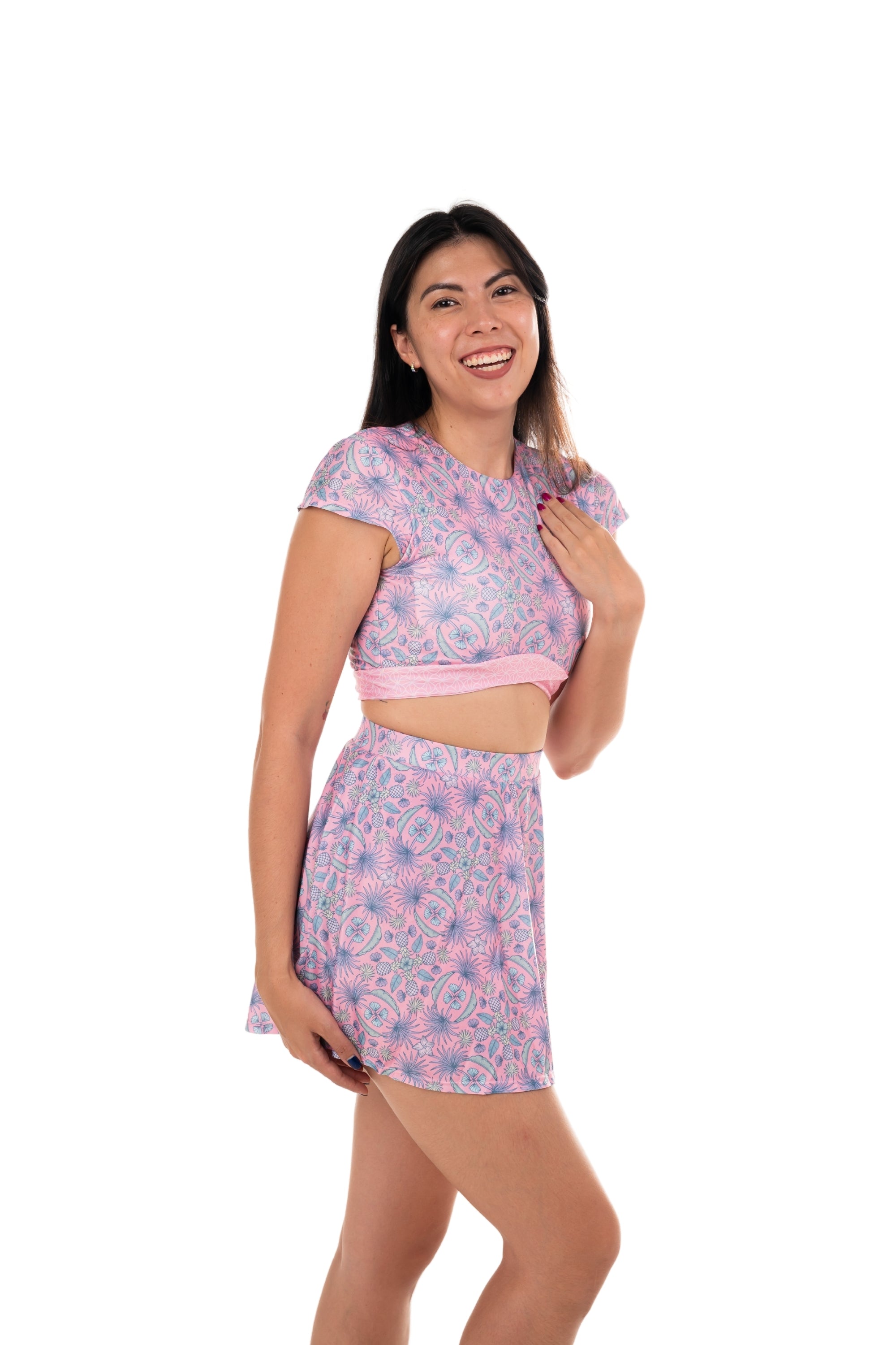Santa Cruz Crop Sports Top - Breathable Workout Shirt for Women - Palm Fan Design - Perfect for Yoga, Running & Gym