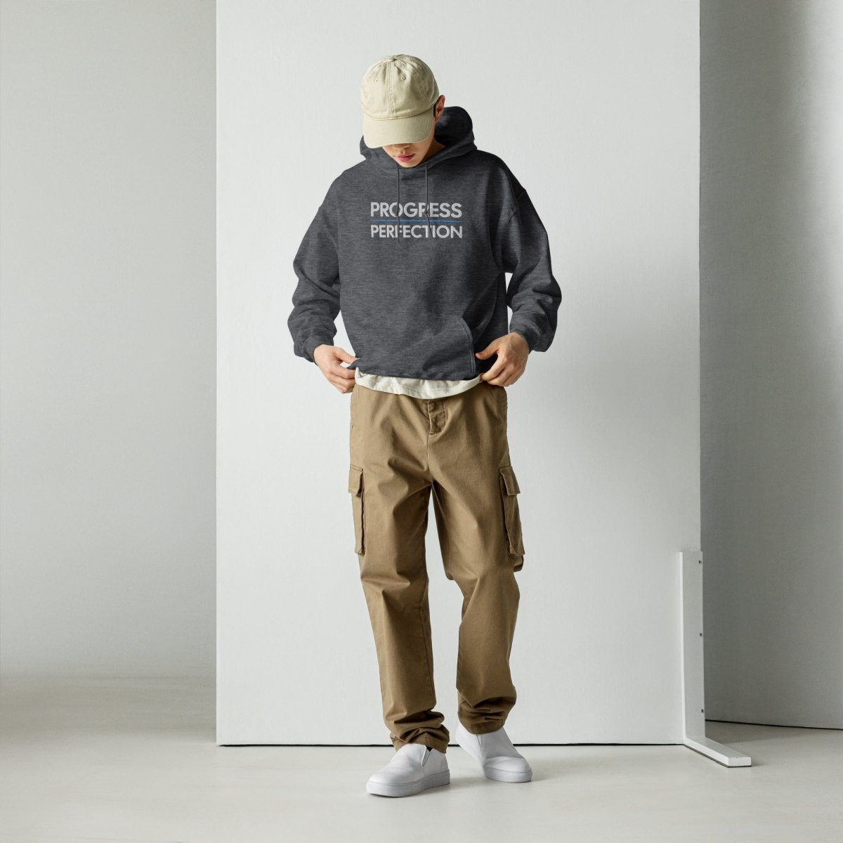 Progress Over Perfection Embroidered Unisex Hoodie - Soft Cotton Pullover Sweatshirt for Men & Women | Perfect for Gym, Casual Wear & Street Style Fashion