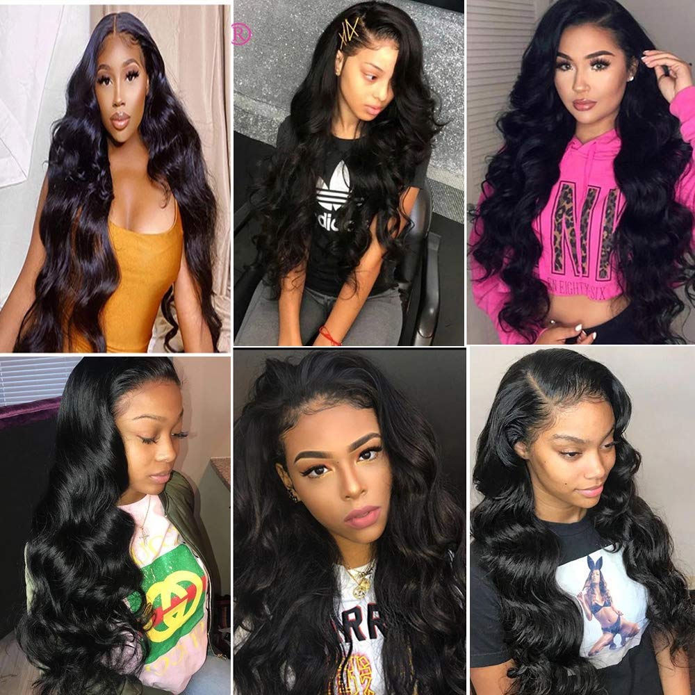 13x5x1 Lace Front Human Hair Wig with Baby Hair - 150% Density Body Wave 28 Inch T Part Lace Wig for Women - Natural Black Hairline - Perfect for Daily Wear, Parties, Cosplay and Special Occasions
