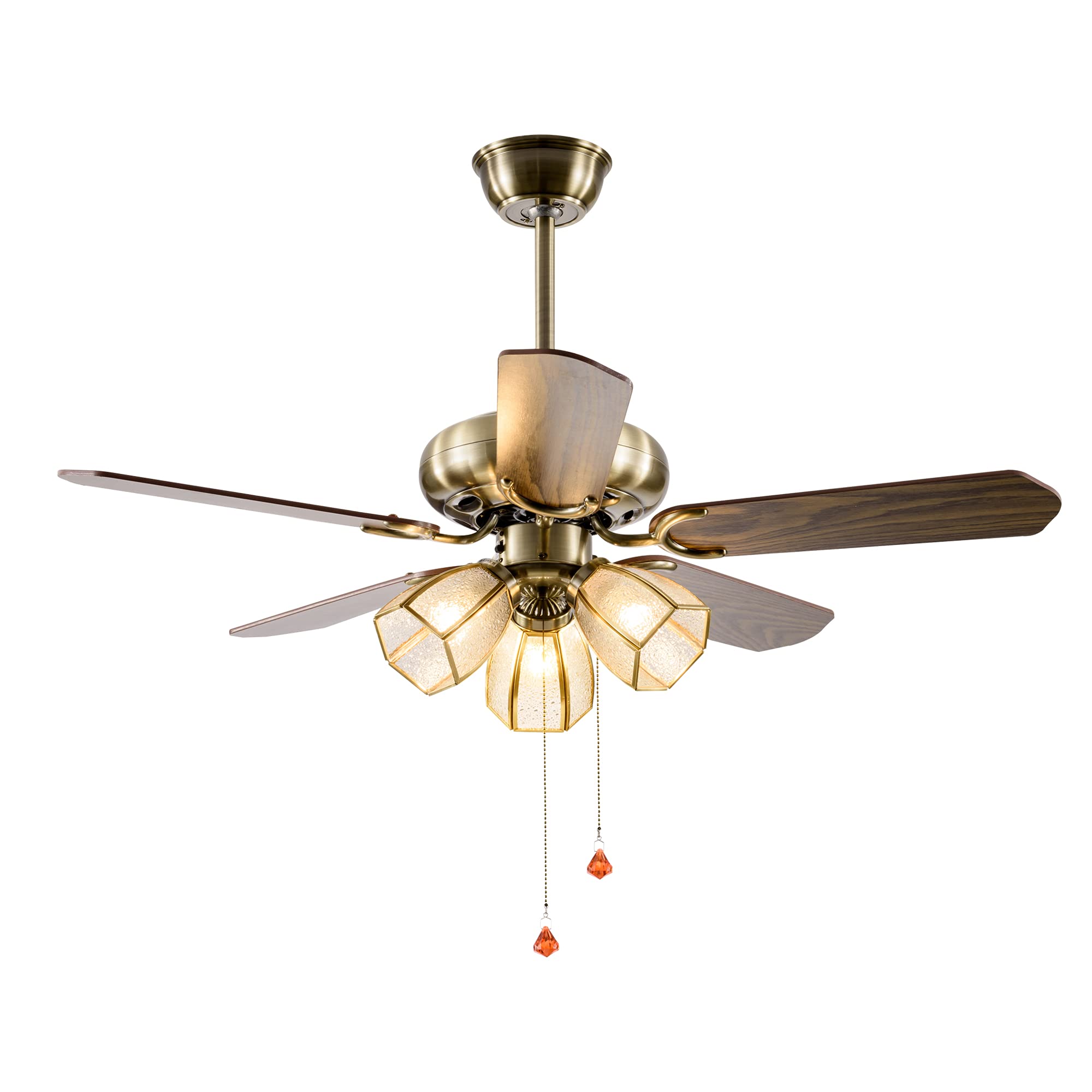 KAISITE 42 Inch Ceiling Fan with Light - Adjustable Height Semi Flush Mount Fan, Pull Chain Control, Frosted Glass Shade, E26 Bulb Socket & 5 Plywood Blades - Perfect for Living Room, Bedroom, and Office Spaces