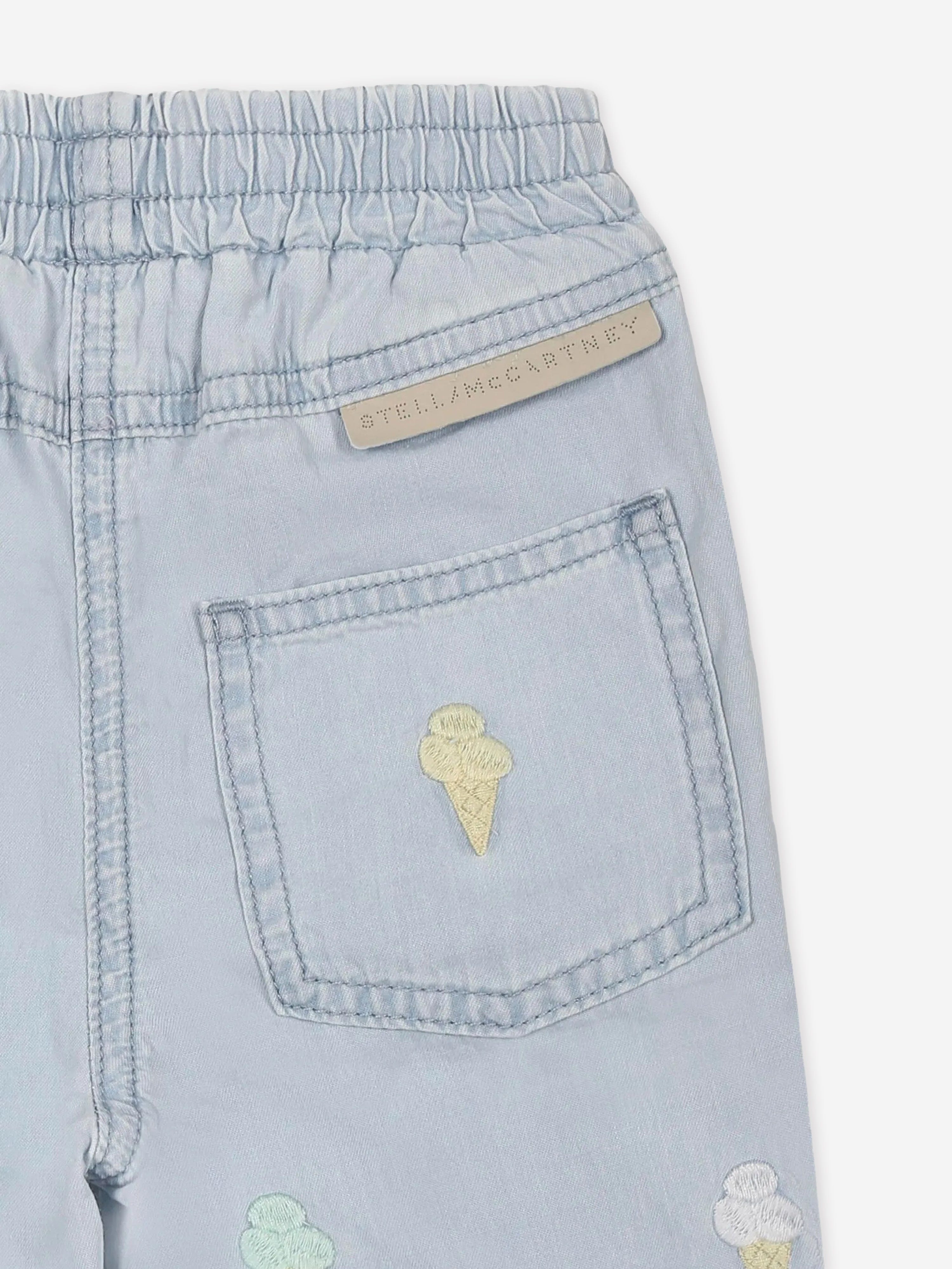 Adorable Baby Girls' Embroidered Ice Cream Print Cotton Pants - Soft Blue Casual Trousers for Toddler Playtime & Photo Shoots