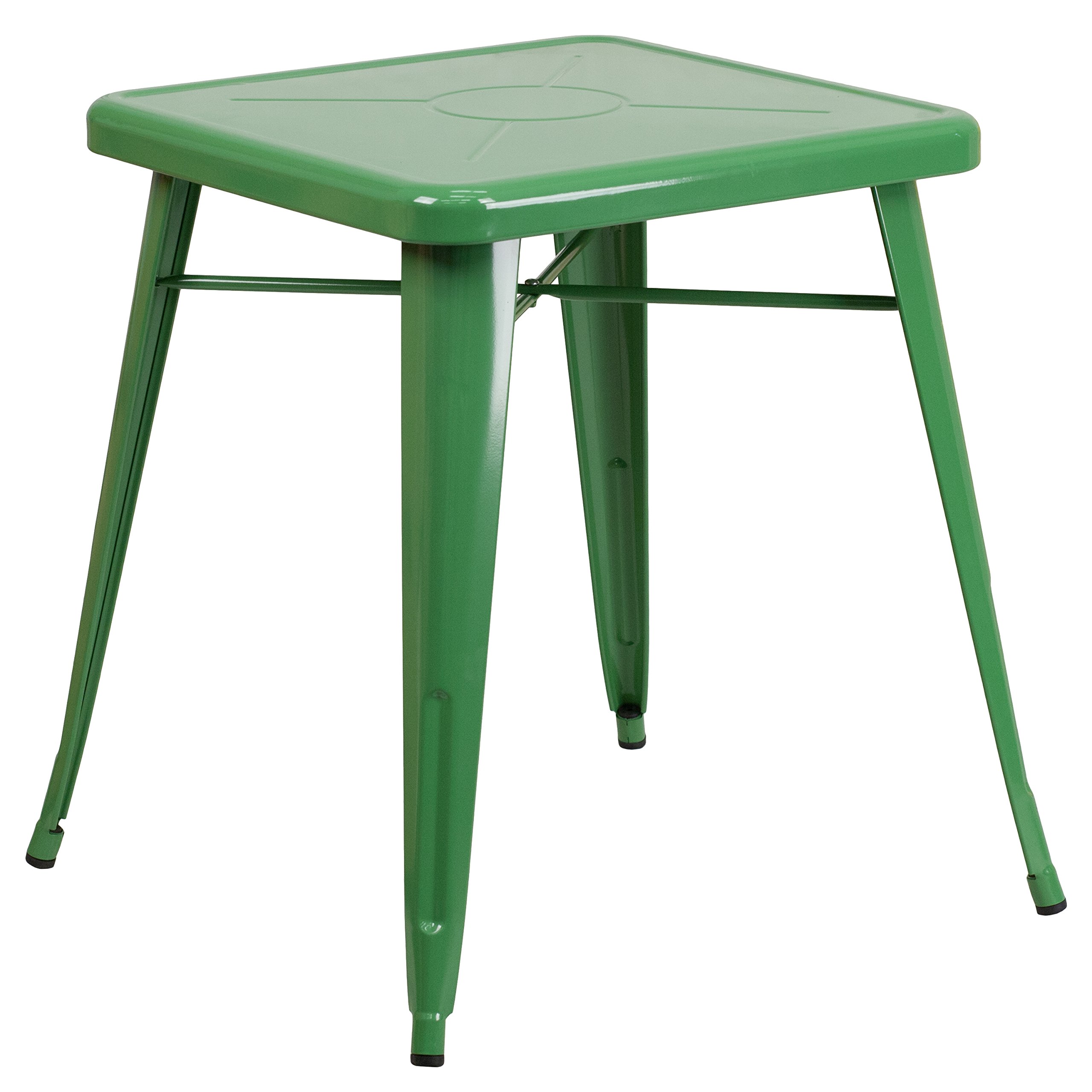 EMMA + OLIVER 23.75 Inch Square Green Metal Table - Commercial Grade Indoor Outdoor Dining Table for Patio, Restaurant, Cafe & Backyard