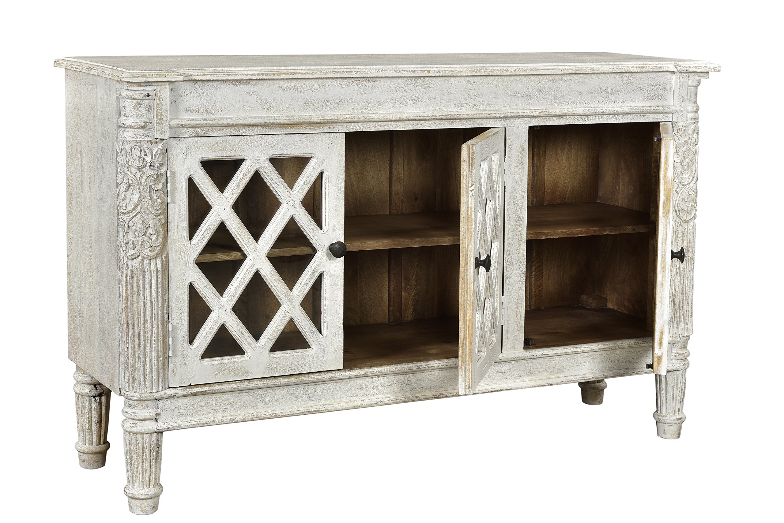 Moti Furniture Carmenita 3-Door Sideboard in White - Modern Buffet Cabinet for Dining Room Storage & Entryway Organization