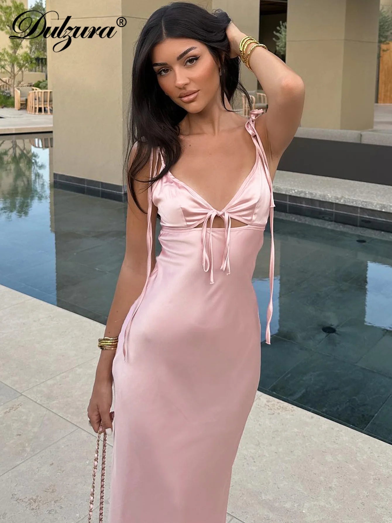 Sexy Backless Lace-Up Midi Dress with Spaghetti Straps & Cut-Out Design - Women's Y2K Party Dress for Club, Holiday & Evening Events | Perfect for Date Nights, Girls Night Out & Special Occasions