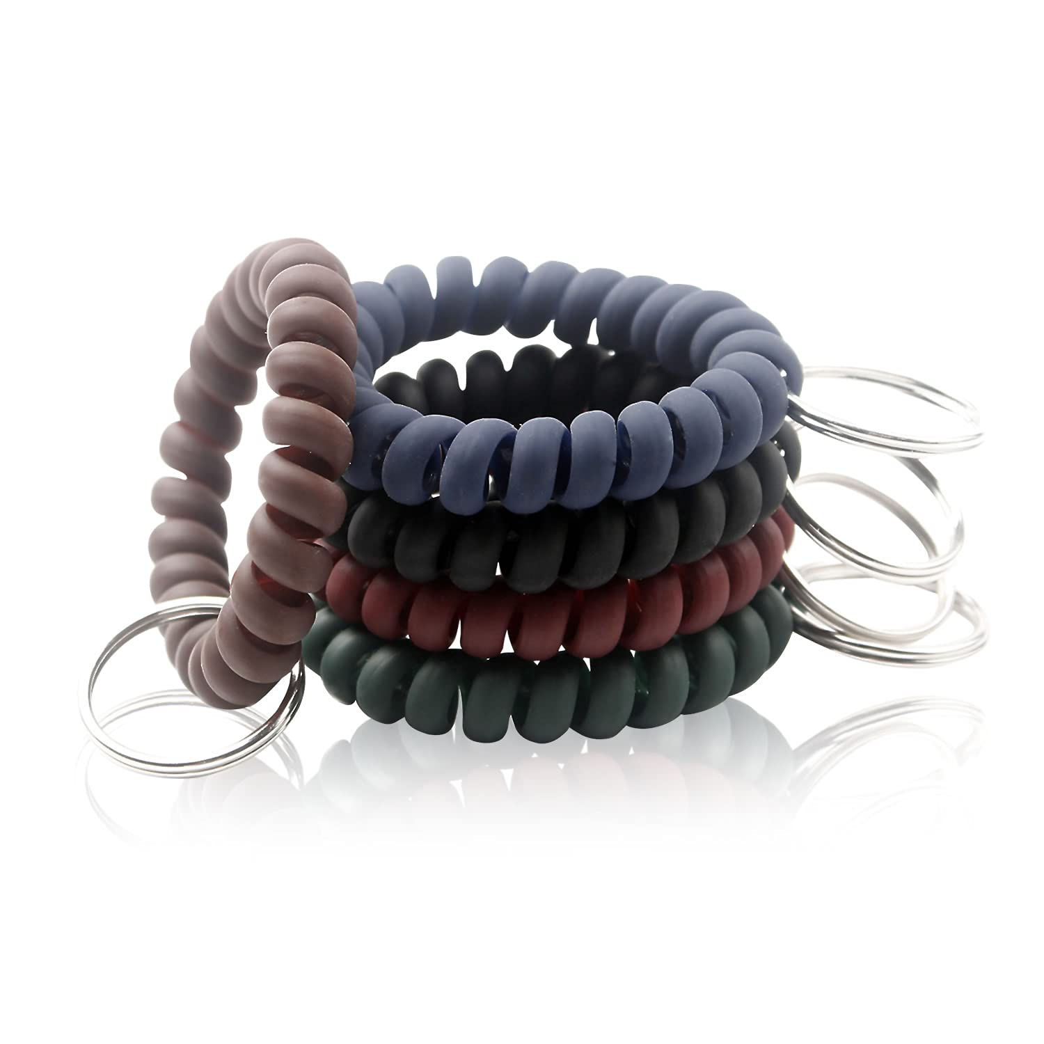 BIHRTC 5-Color Flexible Spiral Wrist Keychain - Stretchable Plastic Coil Bracelet for ID Badges, Keys & Keyrings | Perfect for Sauna, Sports, Outdoor Activities & Daily Use