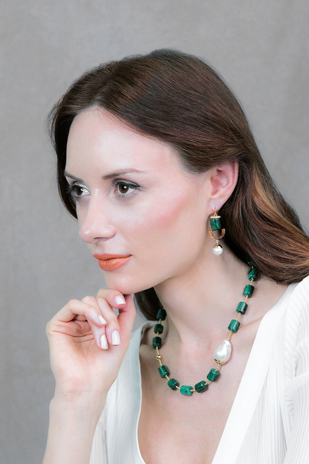 Natural Malachite & Freshwater Pearl Geometric Dangle Earrings for Women | Boho Chic Jewelry | Perfect for Weddings, Parties & Everyday Wear