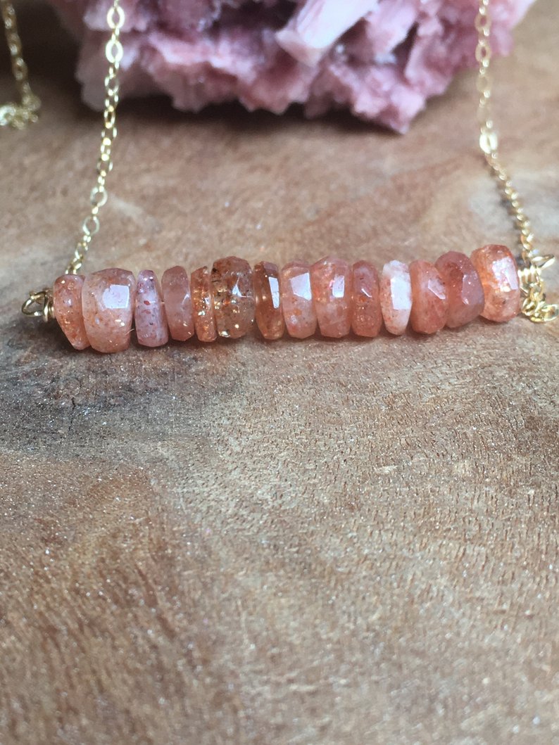 Sunstone Bar Necklace - 14K Gold or Sterling Silver Pendant for Women | Boho Chic Jewelry for Everyday Wear & Special Occasions