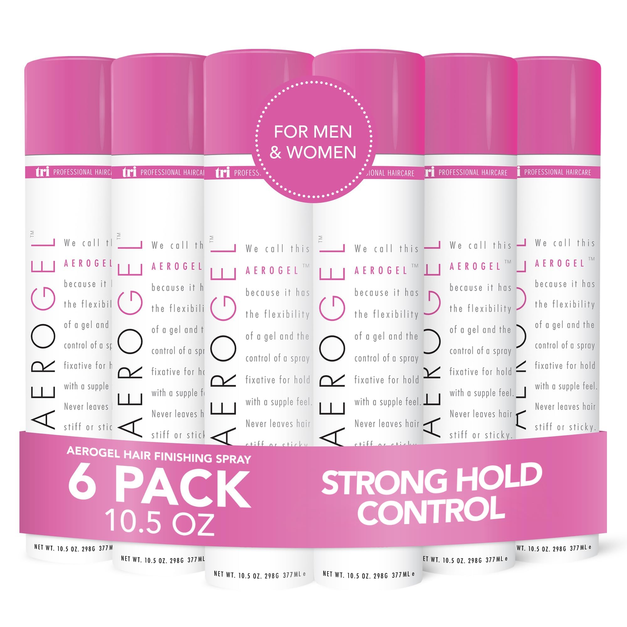 TRI Design Aerogel Hairspray - Strong Hold Hair Finishing Spray for Volumizing & Control, Flexible Styling for All Hair Types, Non-Sticky & Lightly Scented - Unisex Hair Styling Product - Pack of 6 (10.5 Oz Each) - Perfect for Daily Use, Parties, Weddings & Professional Styling