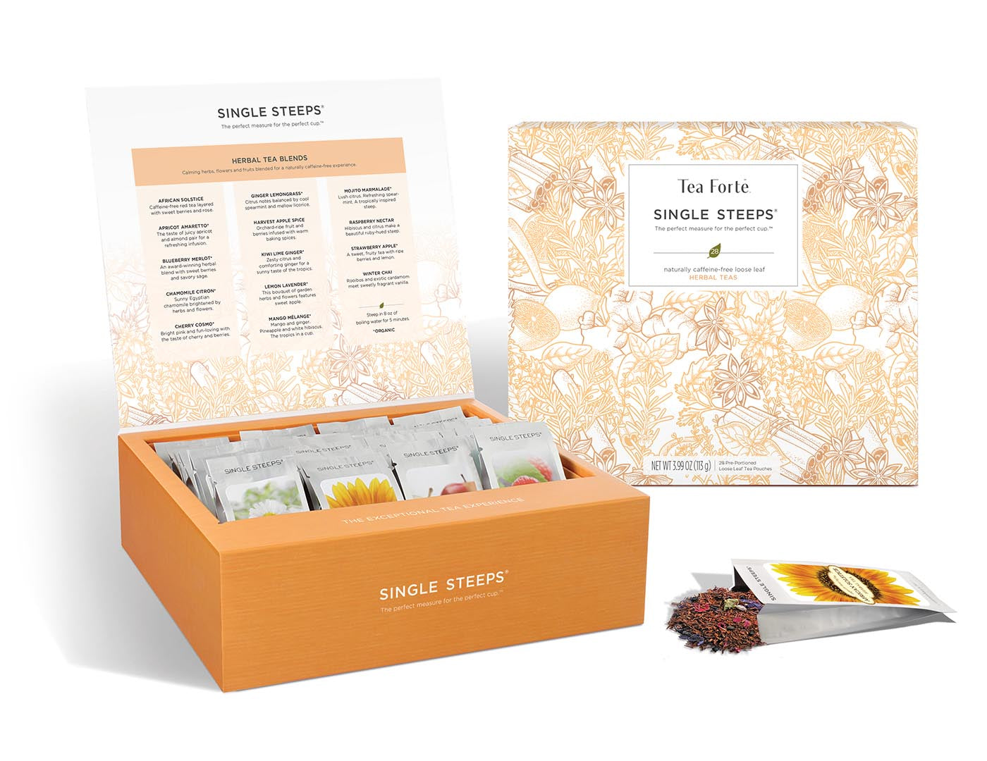 Single Steeps® Herbal Tea Assortment - 24 Premium Loose Leaf Tea Bags - Organic & Caffeine-Free - Perfect for Relaxation, Gifts & Tea Parties
