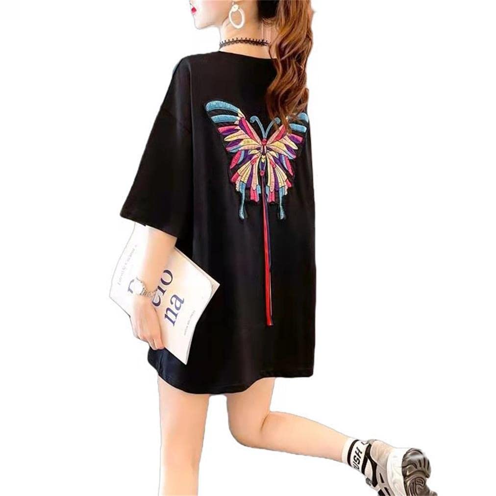 MBLESSEDTO Embroidered Short-Sleeve T-Shirt for Women - Korean Fashion Casual Dress | Perfect for Summer Outfits, Streetwear & Daily Wear