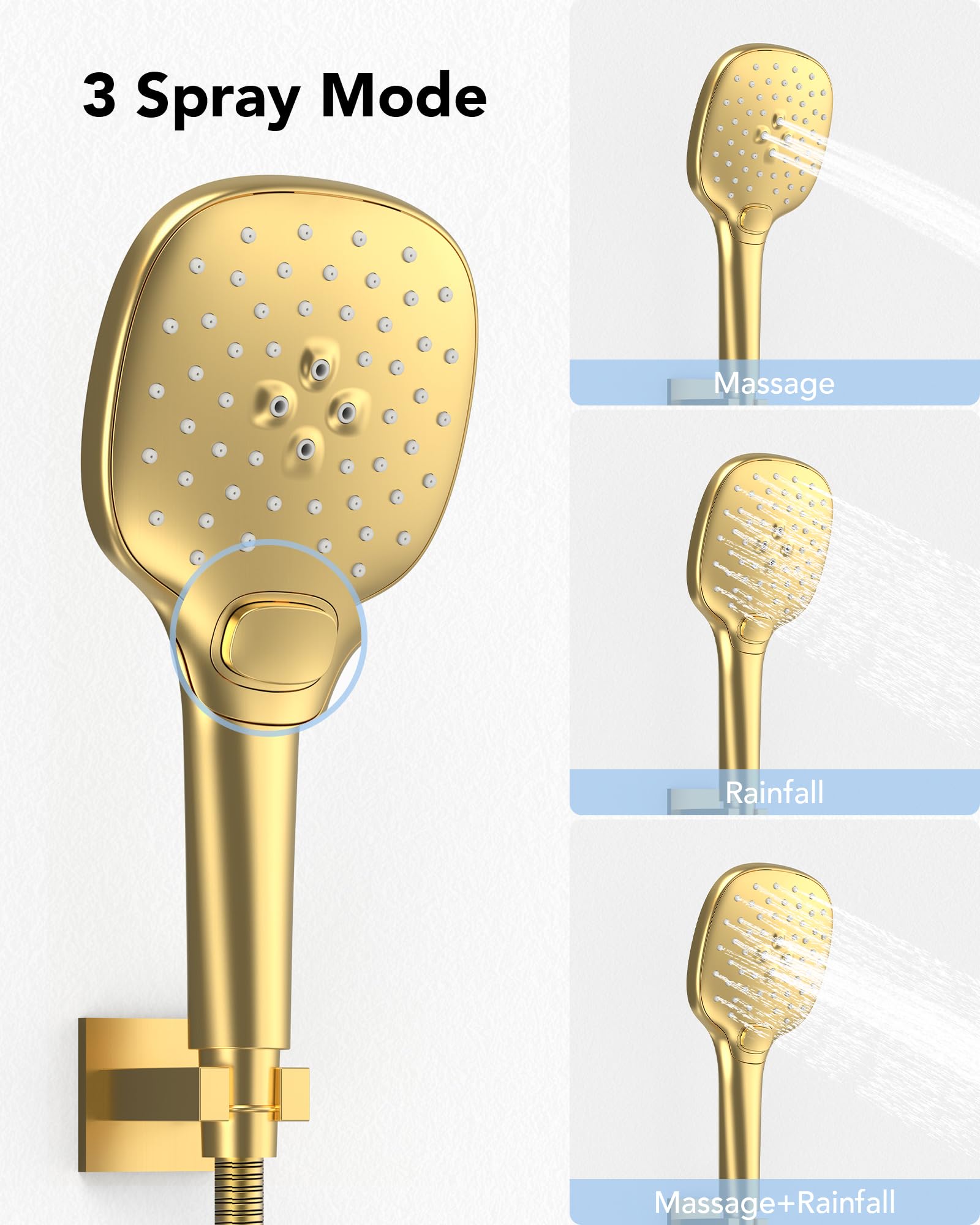 Premium Rainfall Shower System Set - 10 Inch Wall Mount Shower Faucet Kit with Handheld Spray, 2.5GPM Brushed Gold Finish, Includes Valve & Filter Accessories - Perfect for Modern Bathroom Renovation & Spa-Like Shower Experience