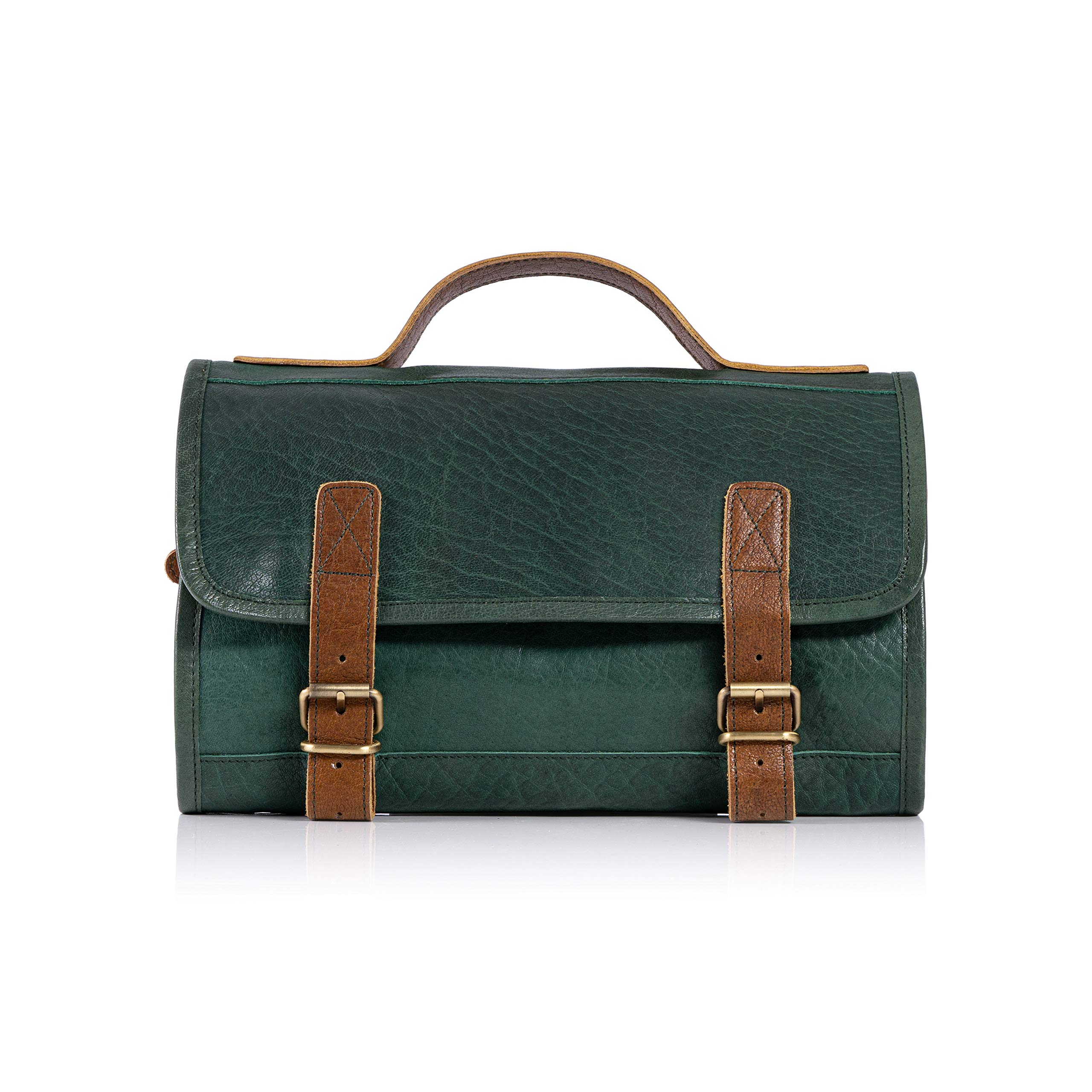 Premium Leather Hanging Toiletry Bag for Men - Green Travel Dopp Kit - Ideal for Gym, Camping & Business Trips