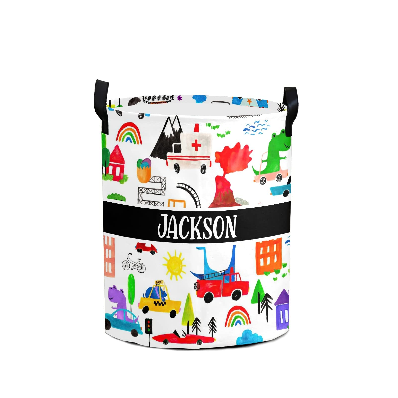 Dinosaur City Custom Waterproof Collapsible Laundry Bag - Foldable Dirty Clothes Storage Basket for Kids' Room, Toys & Living Area | Perfect for Travel, Dorm & Home Organization