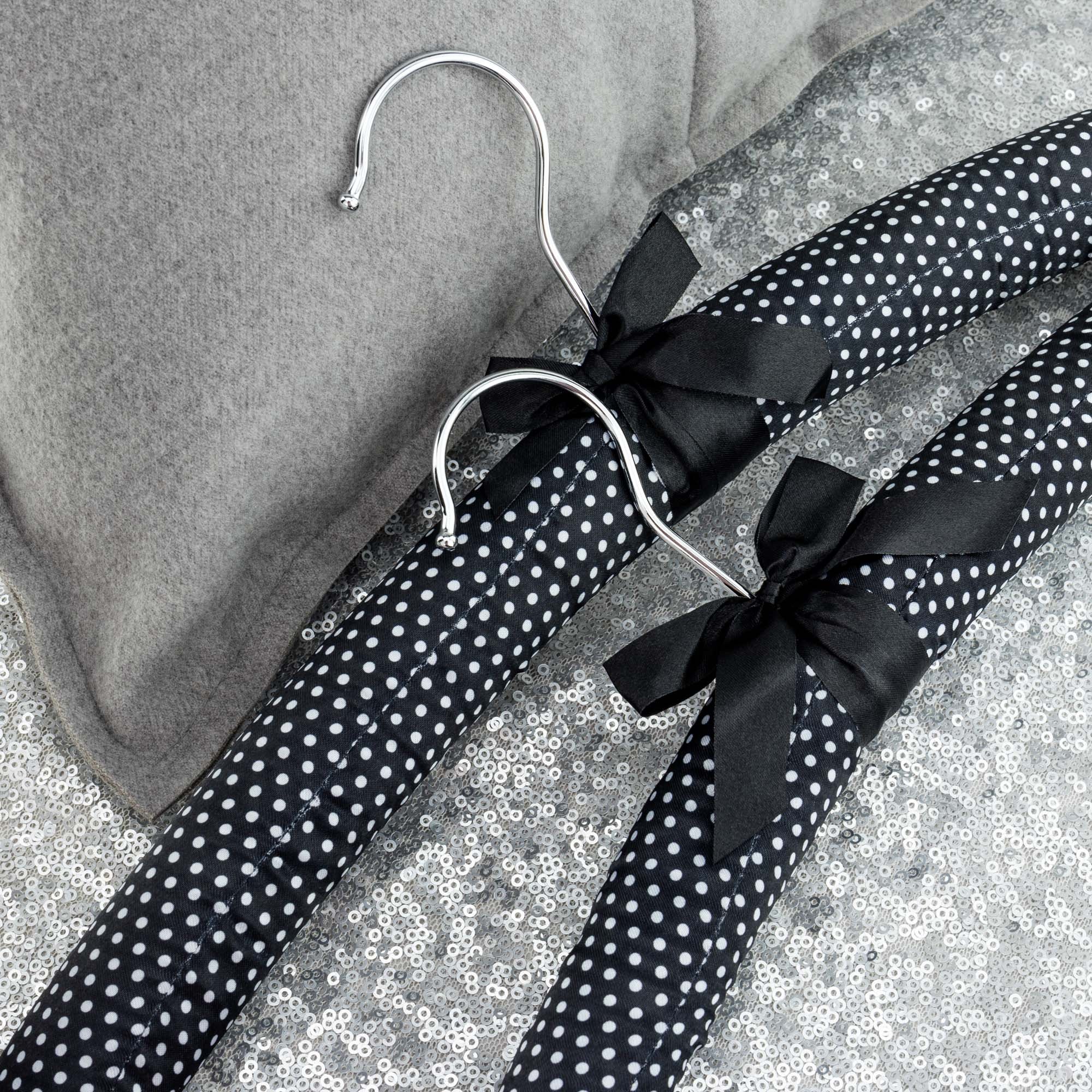 Hangerworld 5-Pack Black & White Polka Dot 17-Inch Satin Padded Coat Hangers for Closet Organization & Delicate Garments - Perfect for Dresses, Suits & Coats
