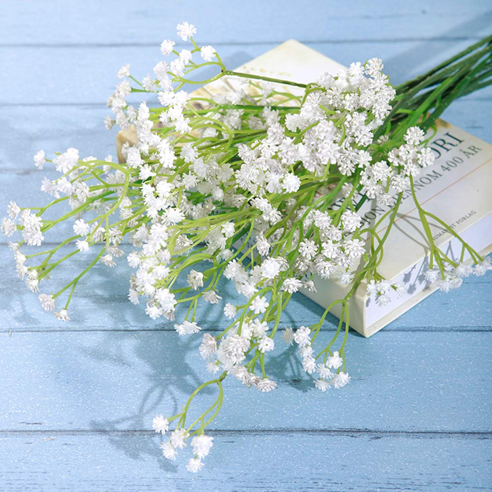 YSBER 12 Pack Artificial Baby's Breath Flowers - Real Touch Silk Gypsophila for Wedding Decorations, Party Centerpieces, DIY Home & Garden Decor (White) - Perfect for Bridal Bouquets, Table Arrangements and Nursery Decor