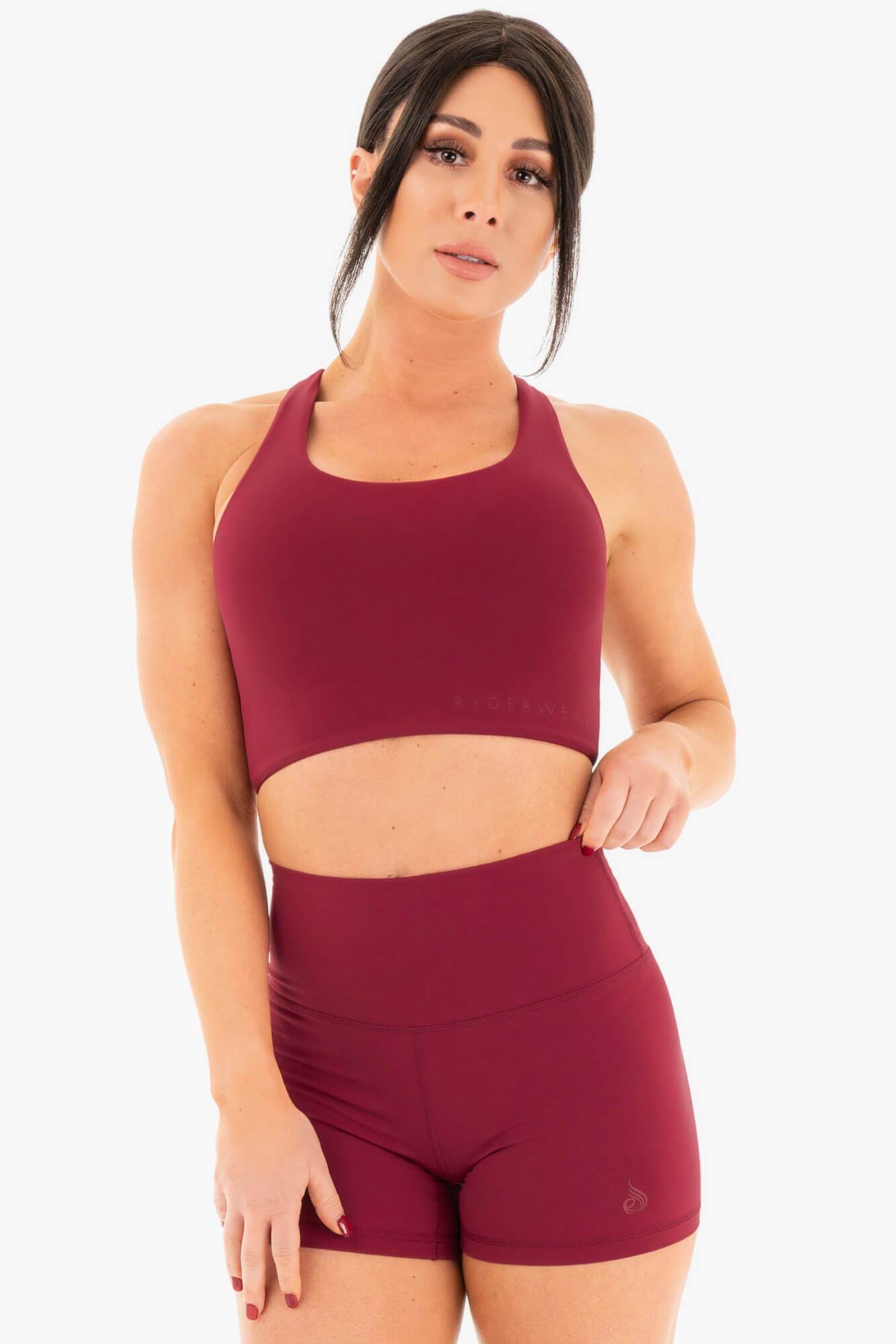 NKD Sports Bra for Women - High Support Workout Top in Berry Red | Perfect for Yoga, Running & Gym