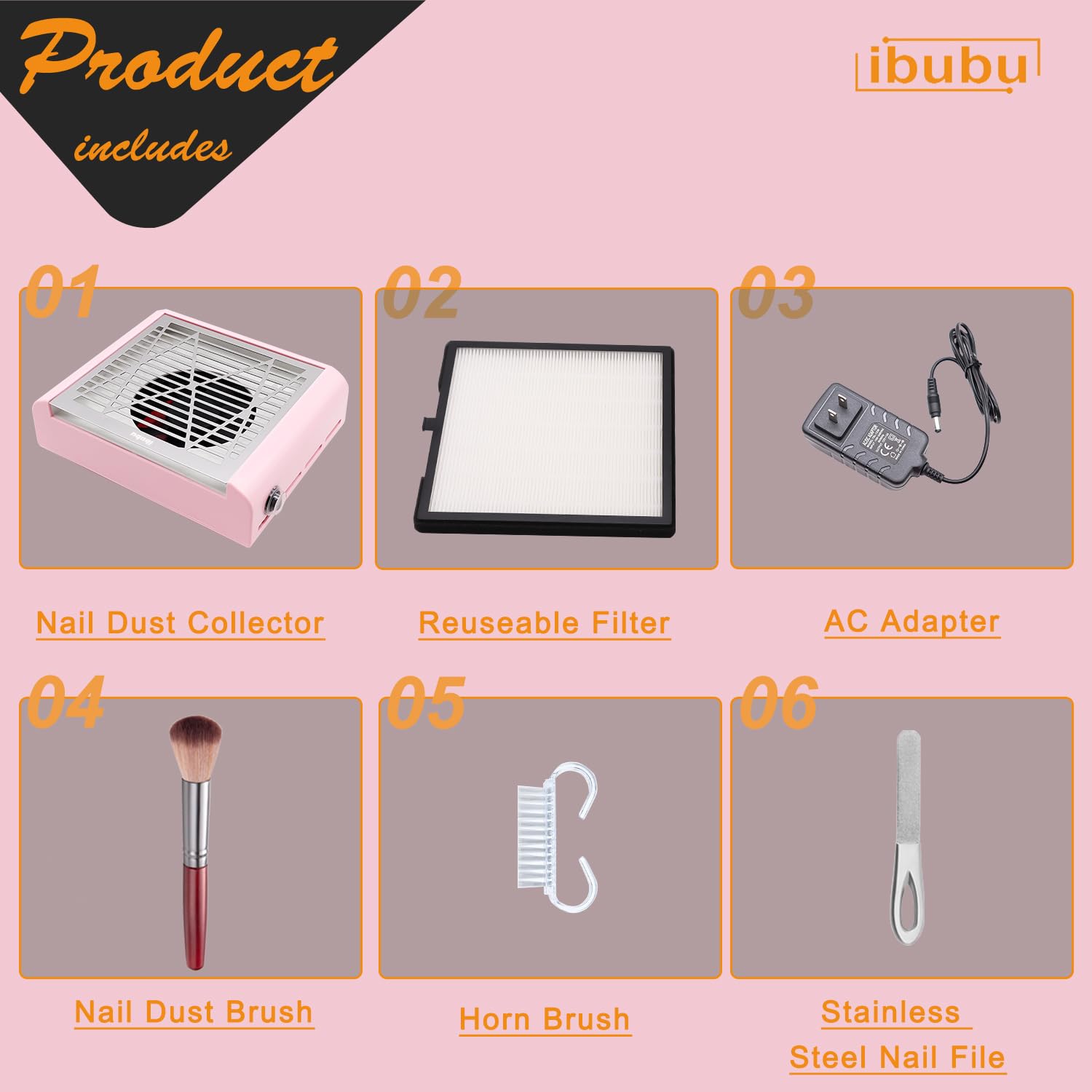 Electric Nail Dust Collector with Strong Suction - Professional Nail Salon Vacuum Cleaner for Acrylic Powder & Nail Art Dust Extraction - Includes Multiple Tool Kits (Pink) - Perfect for Manicure Stations, Nail Salons & Home Nail Care