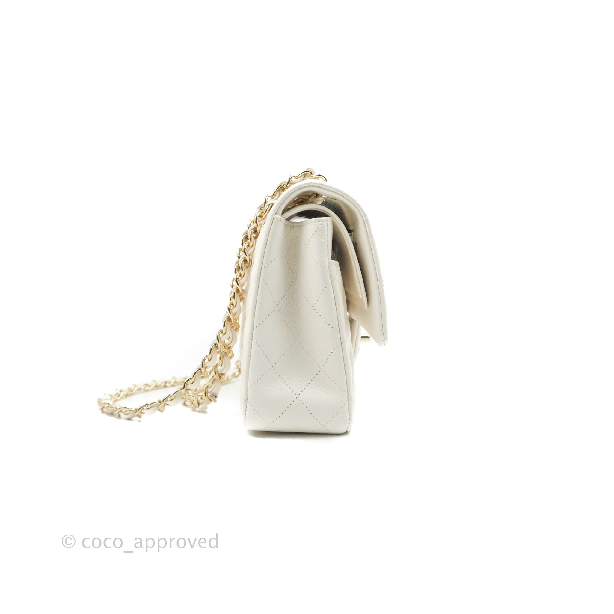 Chanel Classic Medium Double Flap Bag in White Caviar Leather with Gold Hardware - Perfect for Luxury Everyday Wear & Special Occasions
