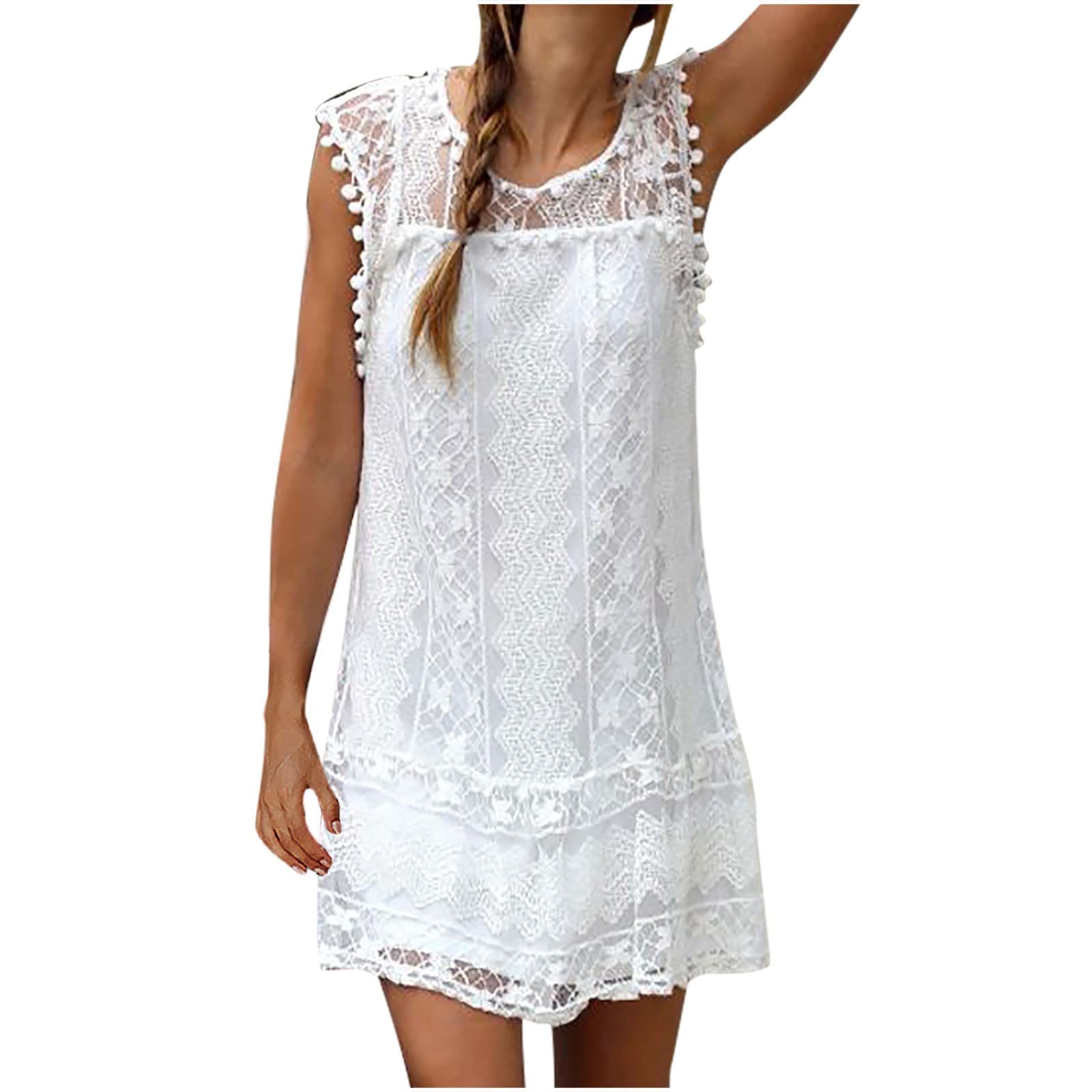 Elegant Lace Hollow Out A-Line Dress for Women 2022 - Round Neck Floral Cocktail Party & Wedding Guest Dress | Perfect for Evening Events, Bridal Showers & Special Occasions