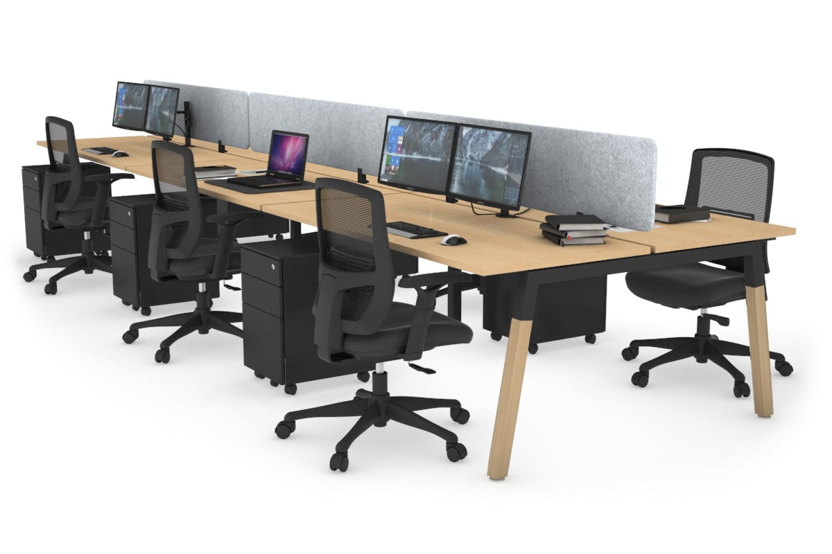 Quadro A Legs 6-Person Office Workstation with Wood Legs & Cross Beam [1200L x 700W] - Perfect for Collaborative Workspaces & Modern Office Desks